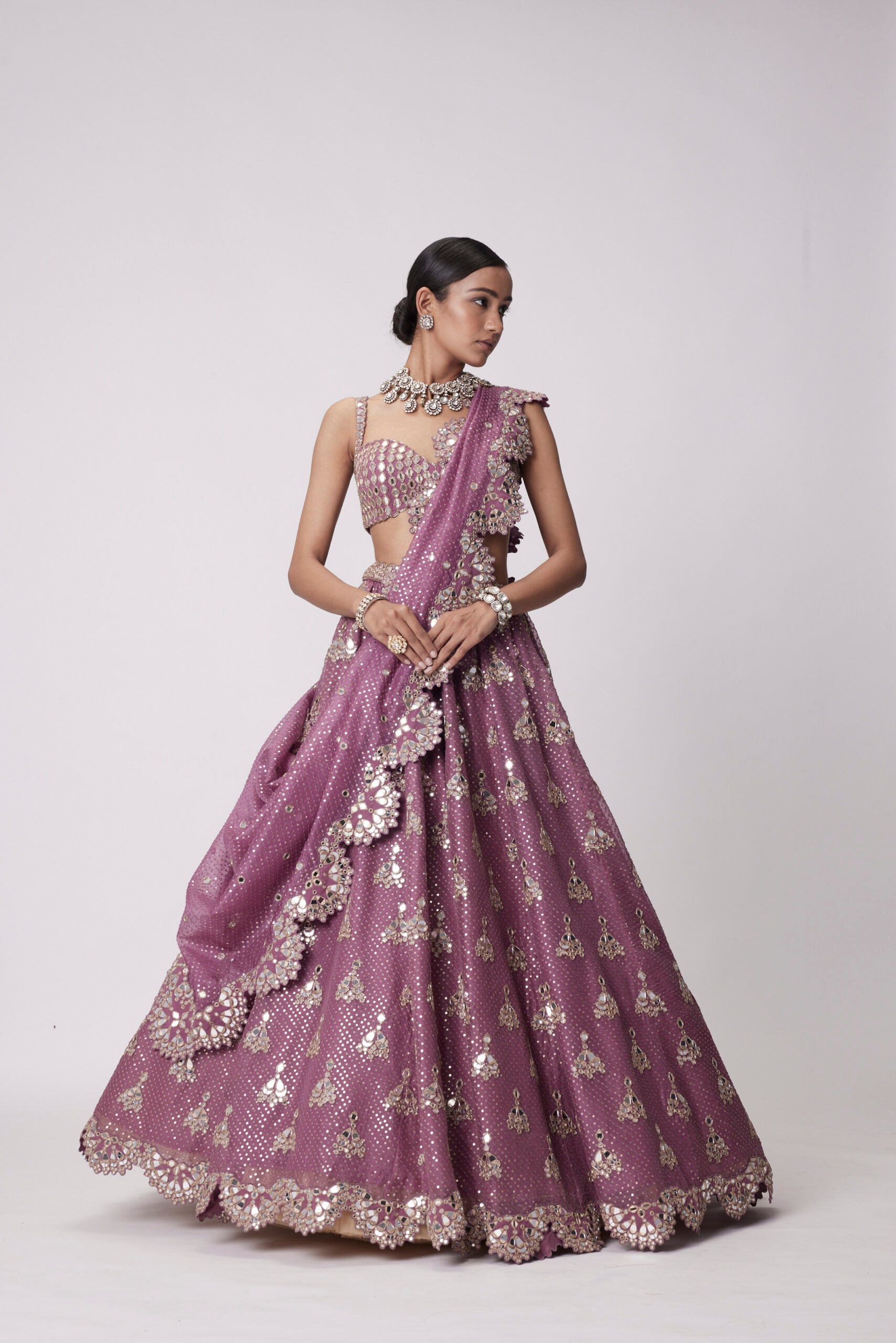 Mud Mauve Sequin Embroidered Lehenga Set