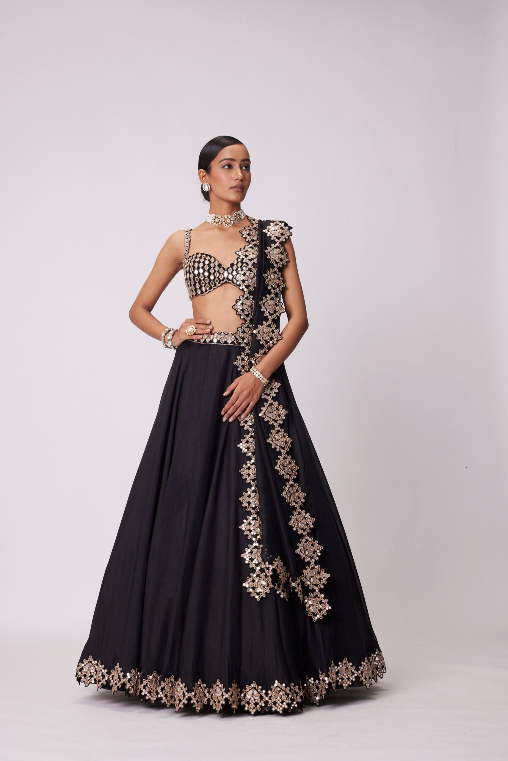 Black Organza Lehenga Set