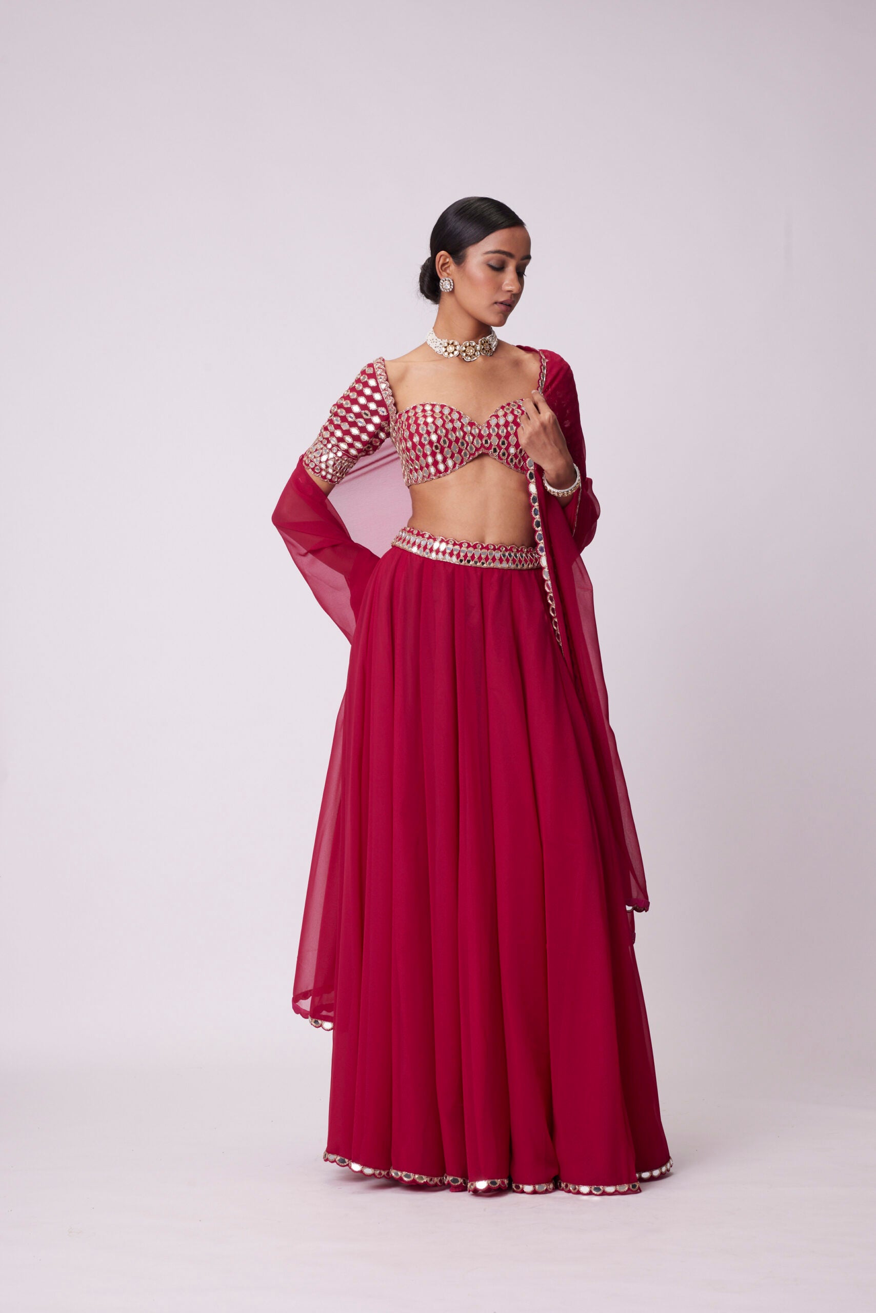 Crimson Red Georgette Lehenga Pant Set