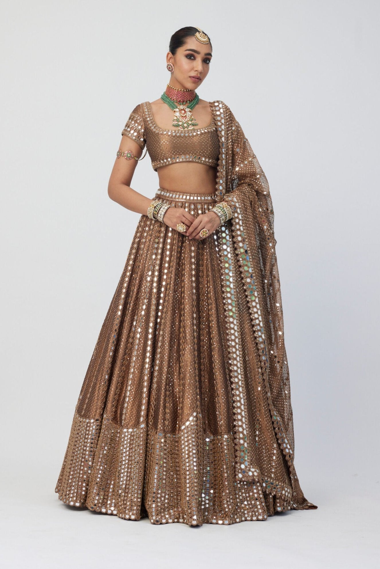 Copper Shimmer Organza Sequins Lehenga Set