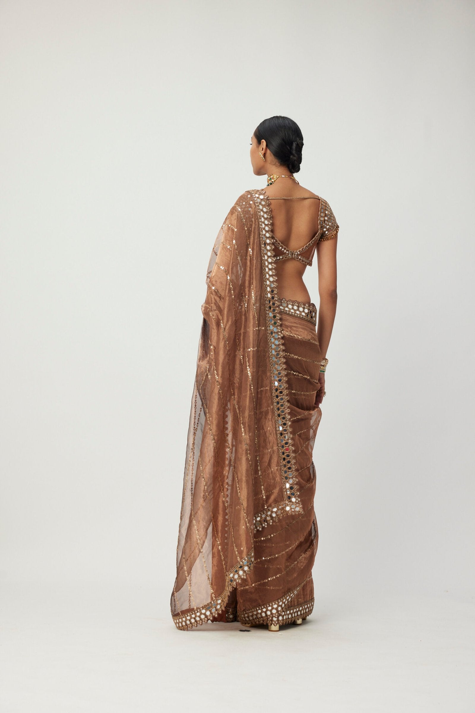 Copper Shimmer Organza Saree Set