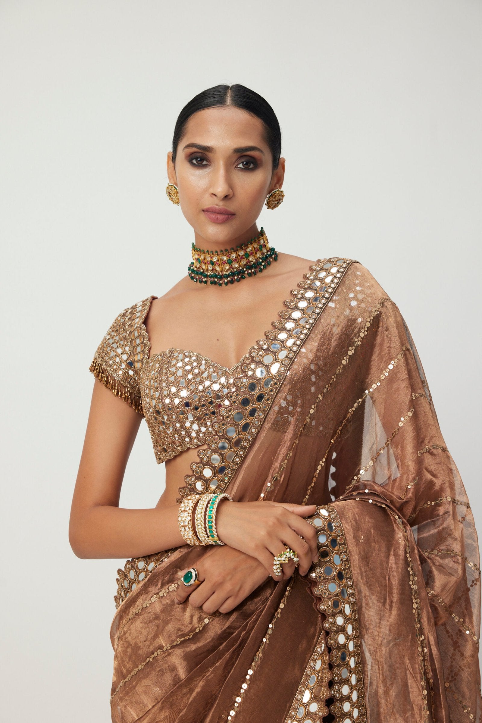 Copper Shimmer Organza Saree Set