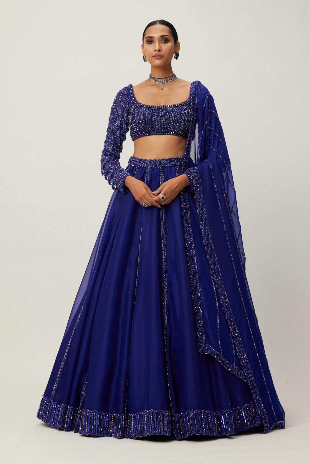 Cocktail Blue Organza Lehenga Set