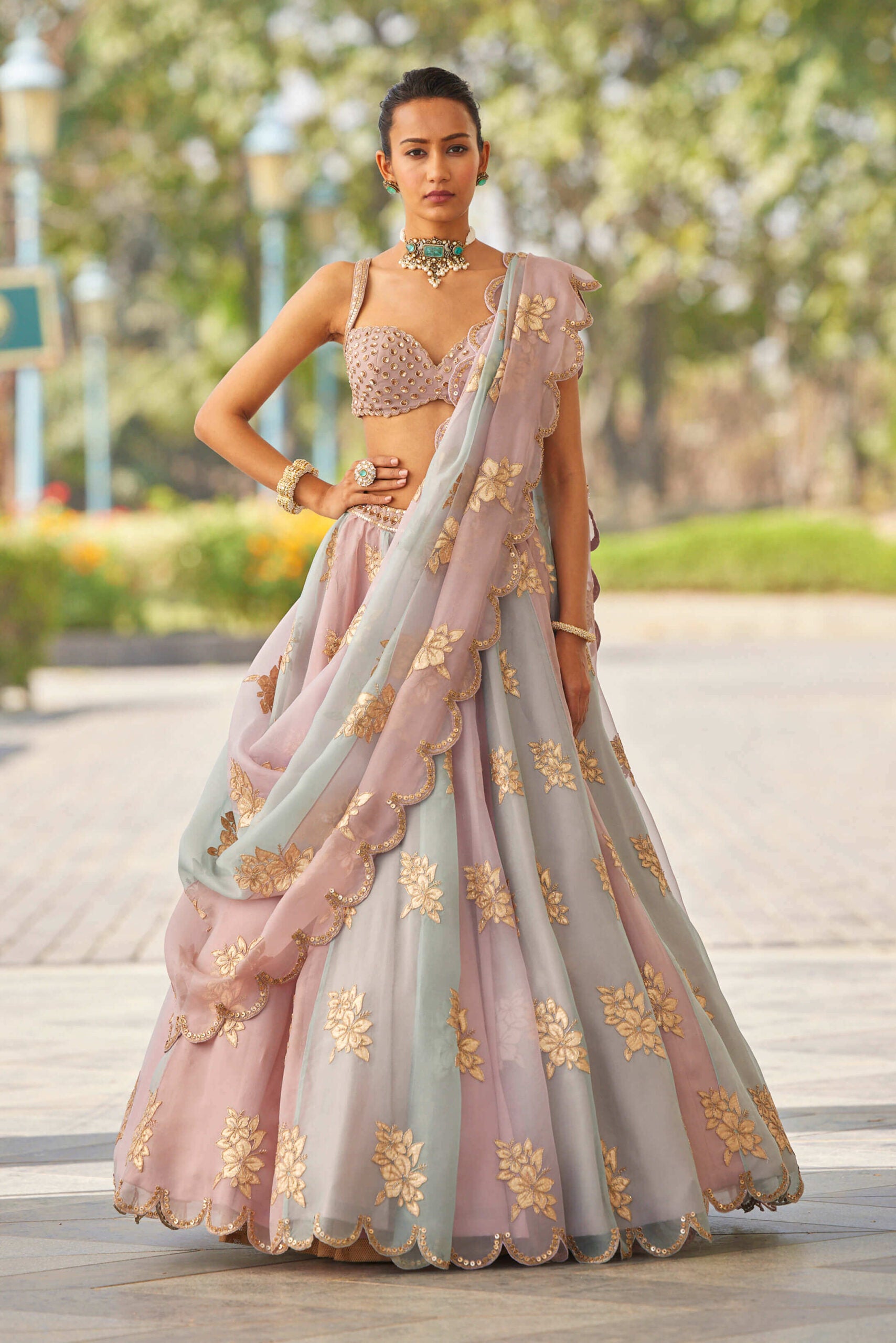 strapless open back dress Ash Pink Flower Lehenga Set 00 / Tall