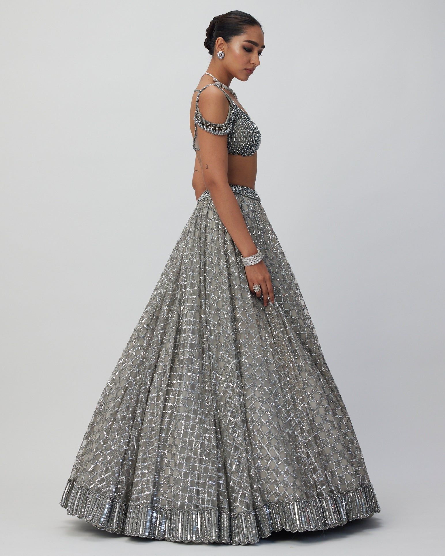 Crystal Grey Sequins Embroidered Lehenga Set