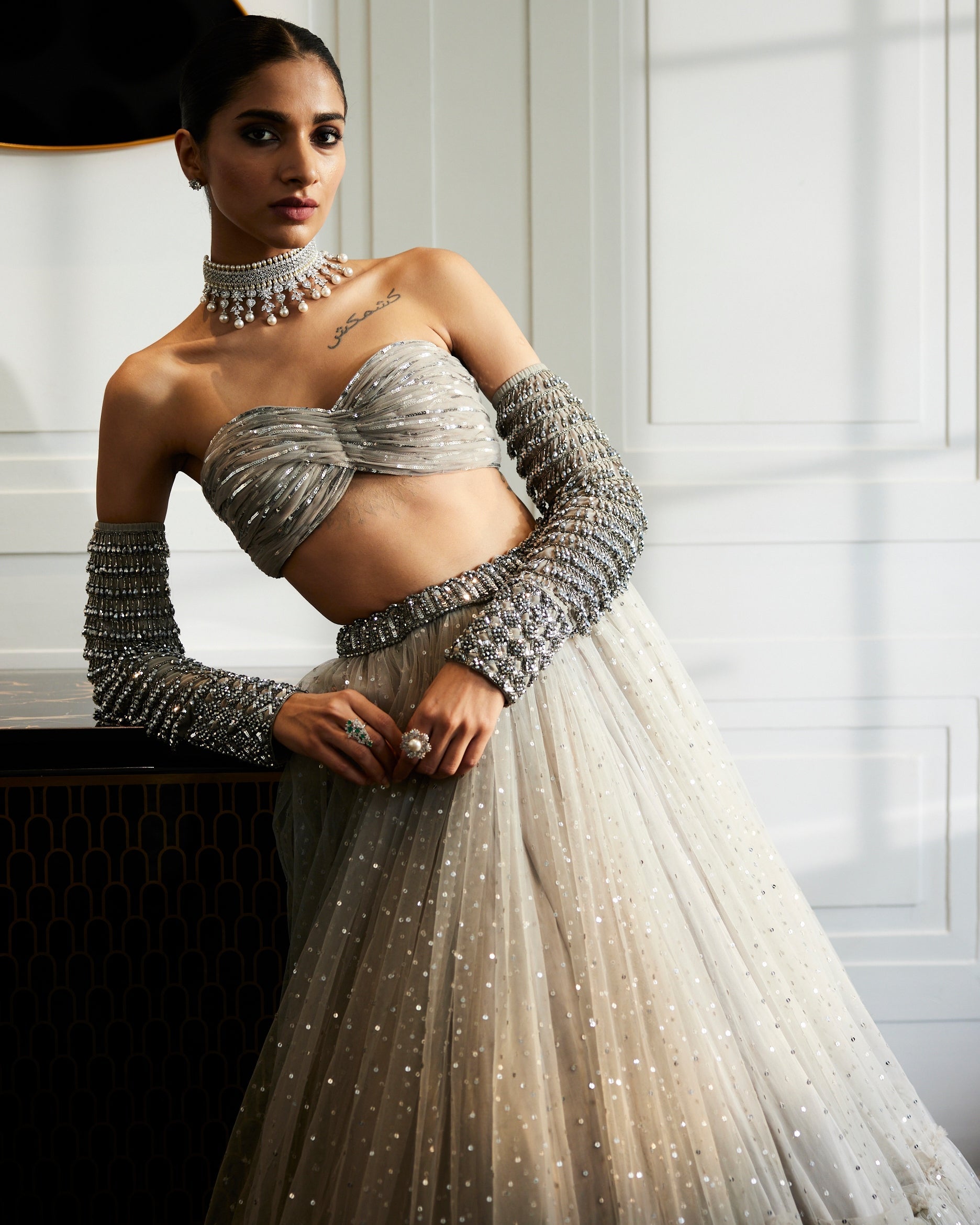 Crystal Grey Tulle Lehenga Set
