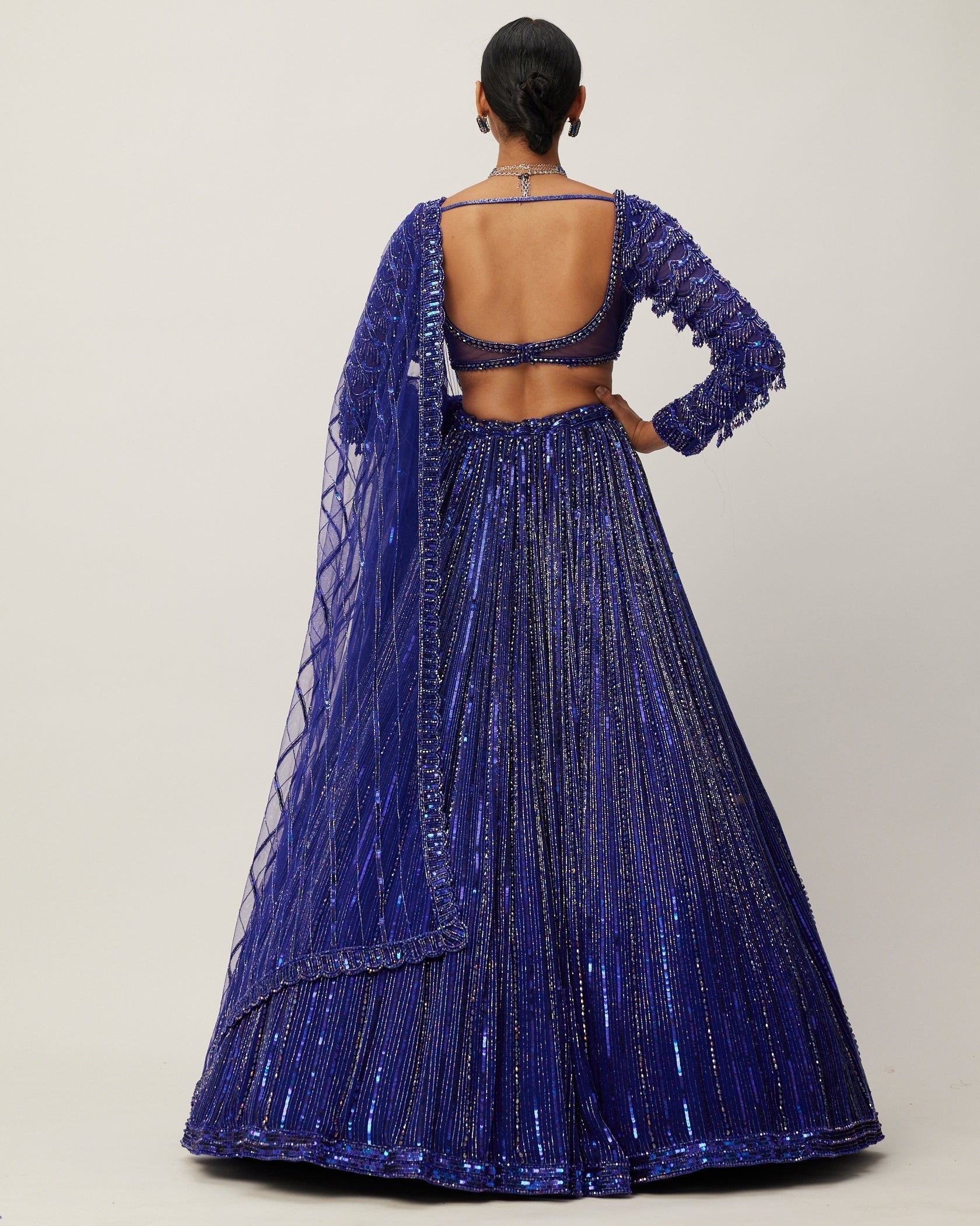 Cocktail Blue Crystal Linear Embroidered Lehenga Set