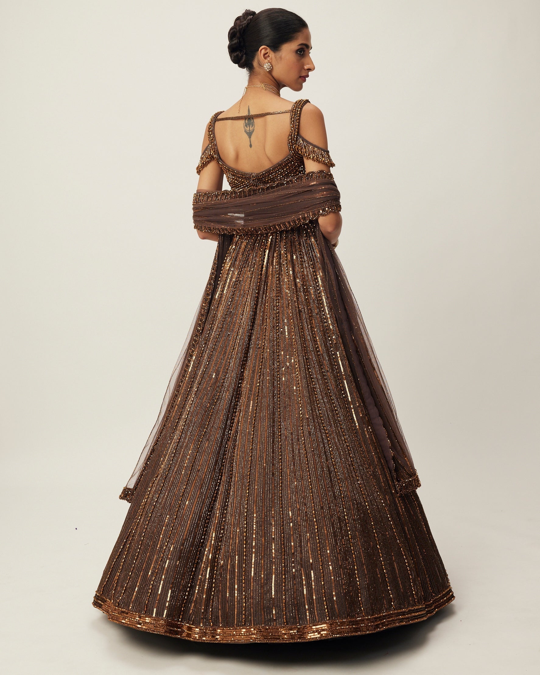 Copper Crystal Linear Embroidered Lehenga Set