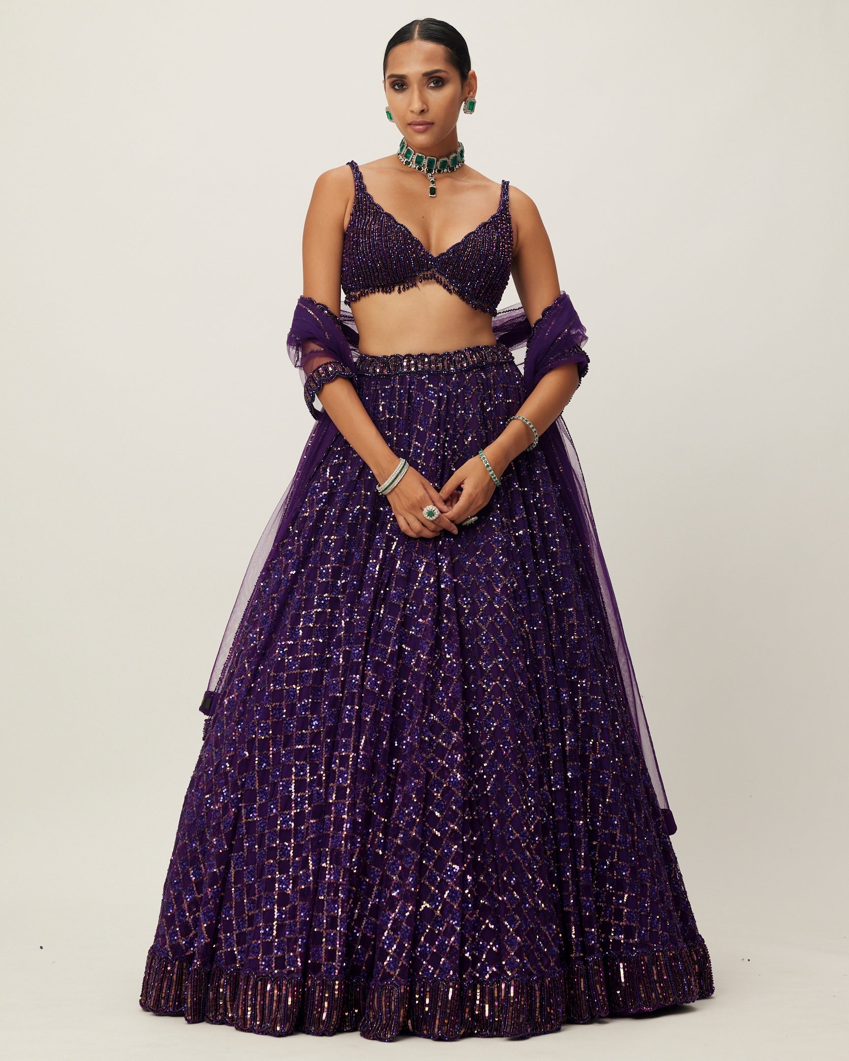 Royalty Purple Crystal Embroidered Lehenga Set