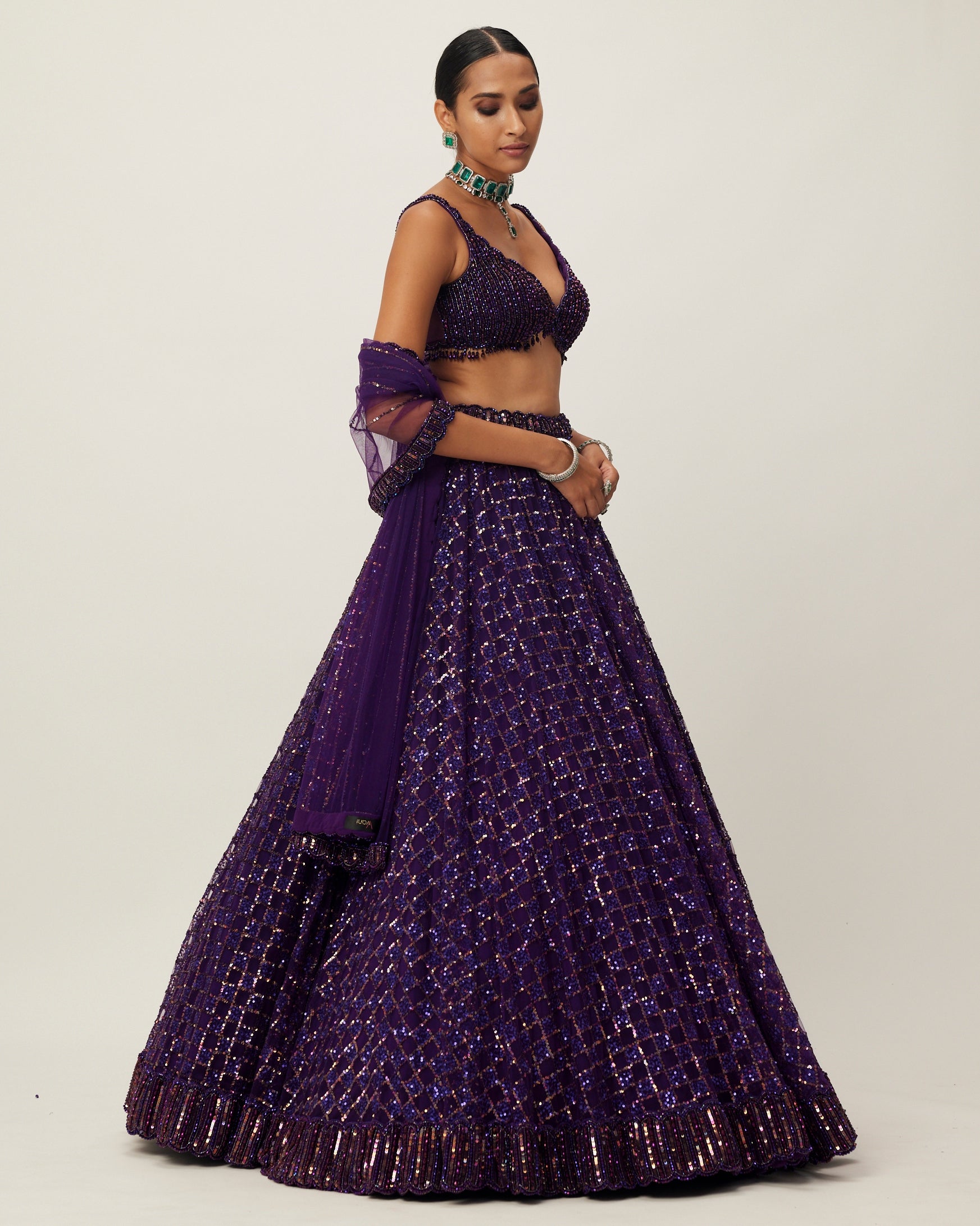 Royalty Purple Crystal Embroidered Lehenga Set