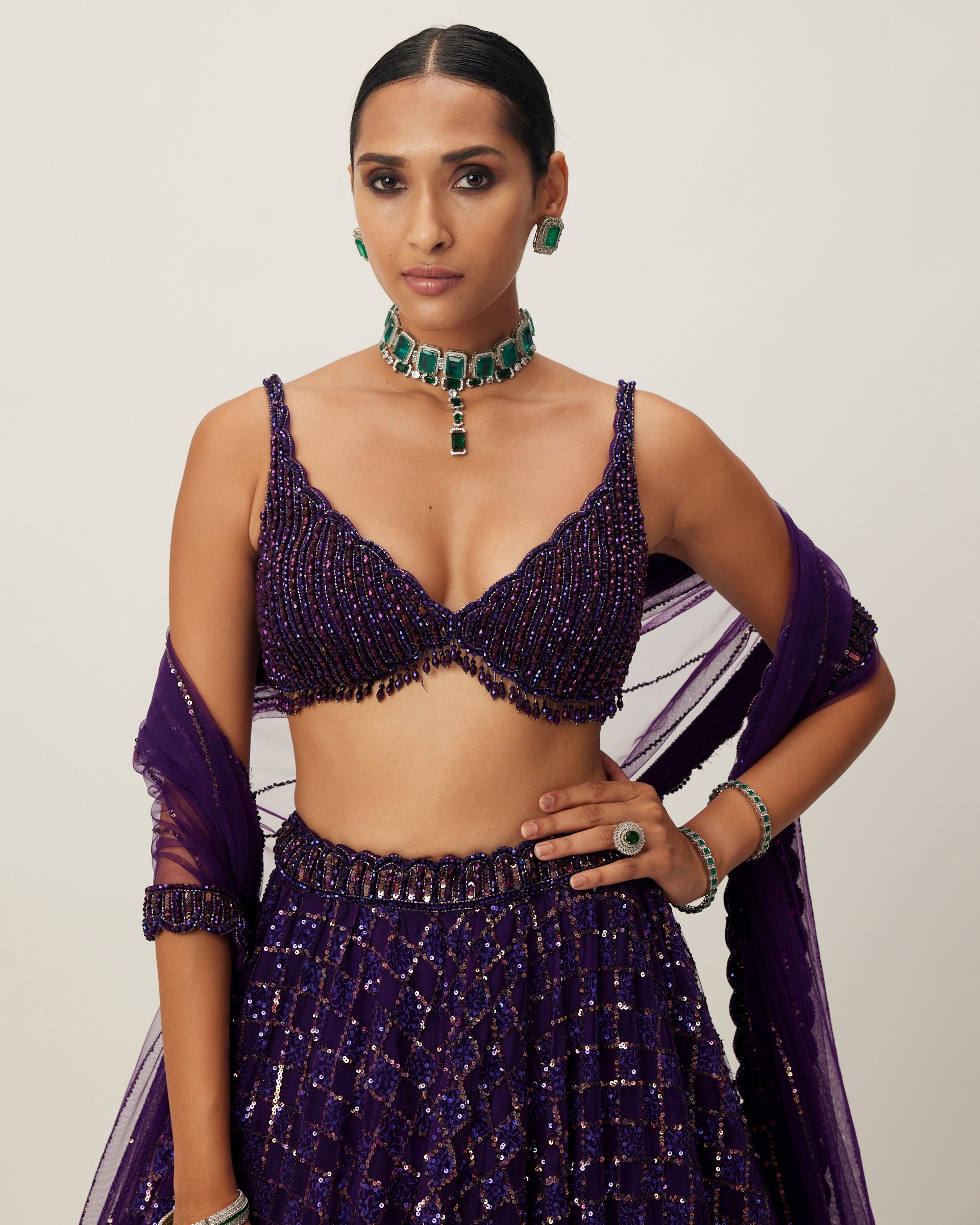 Royalty Purple Crystal Embroidered Lehenga Set