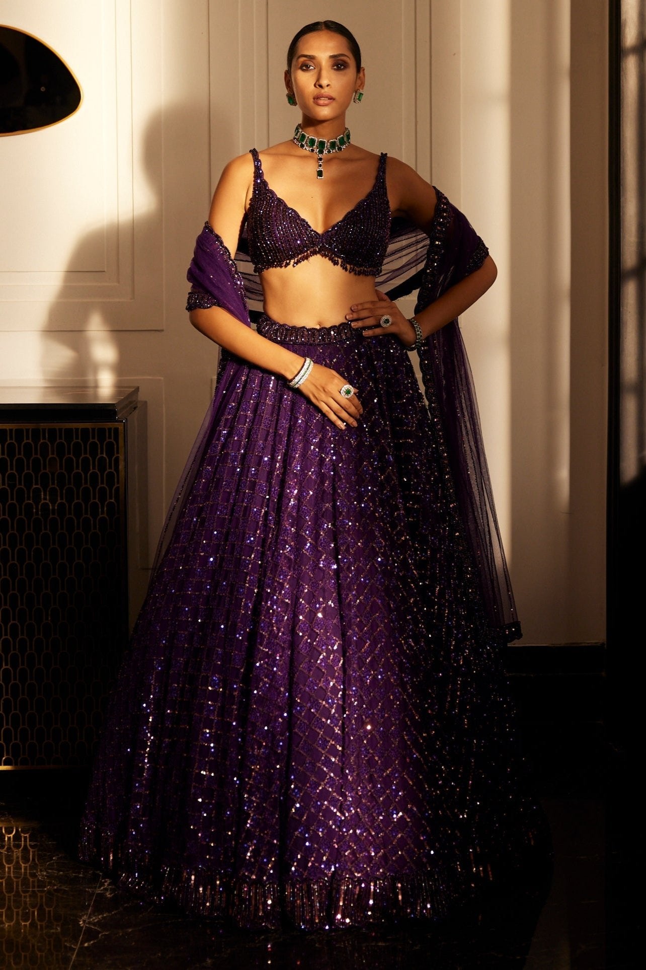 Royalty Purple Crystal Embroidered Lehenga Set