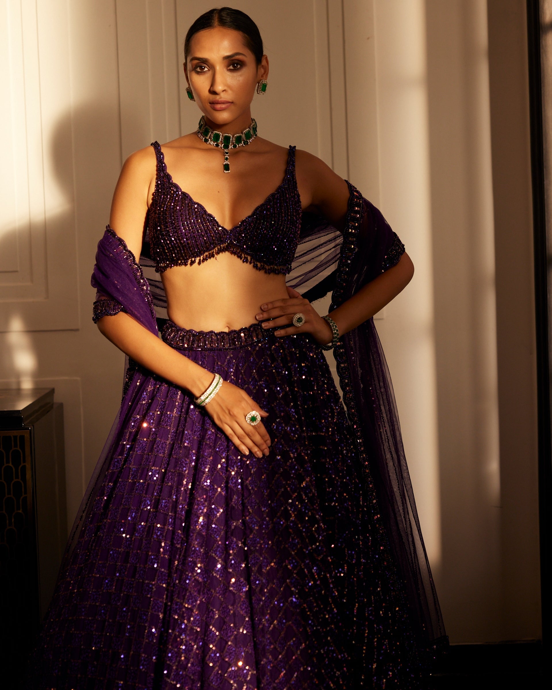 Royalty Purple Crystal Embroidered Lehenga Set