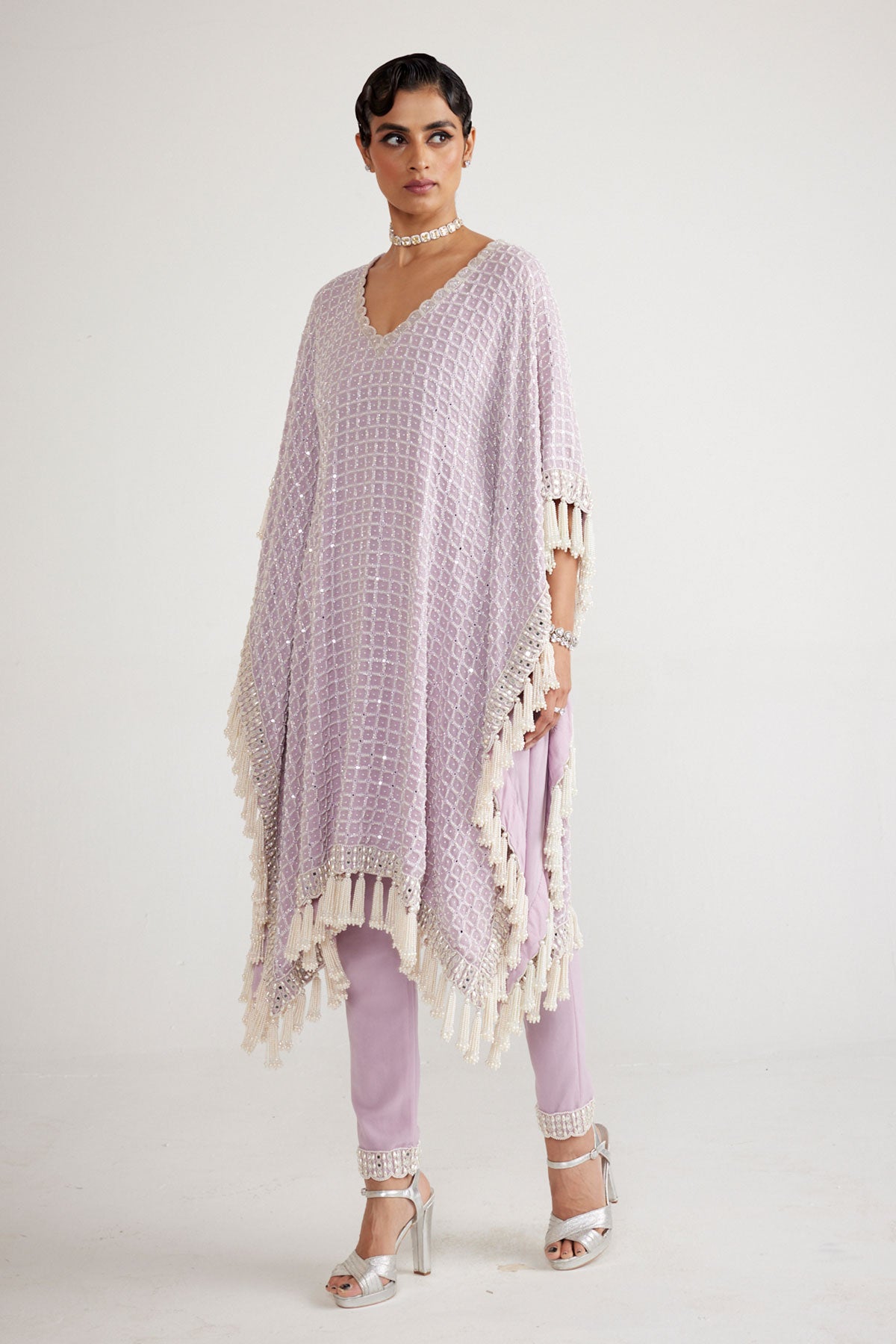 Powder Lilac Chandelier Pearl Drop Kaftan Set