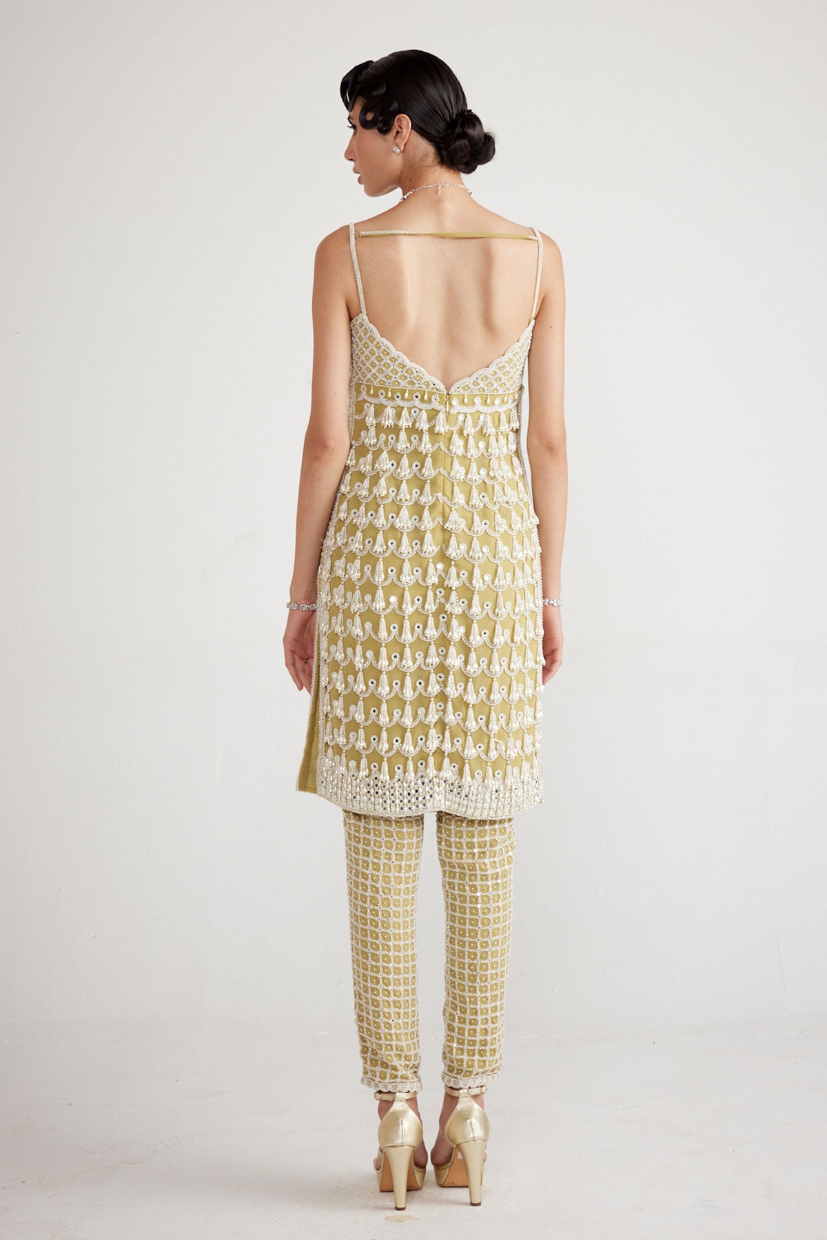 Fern Green Chandelier Pearl Drop Kurta Set