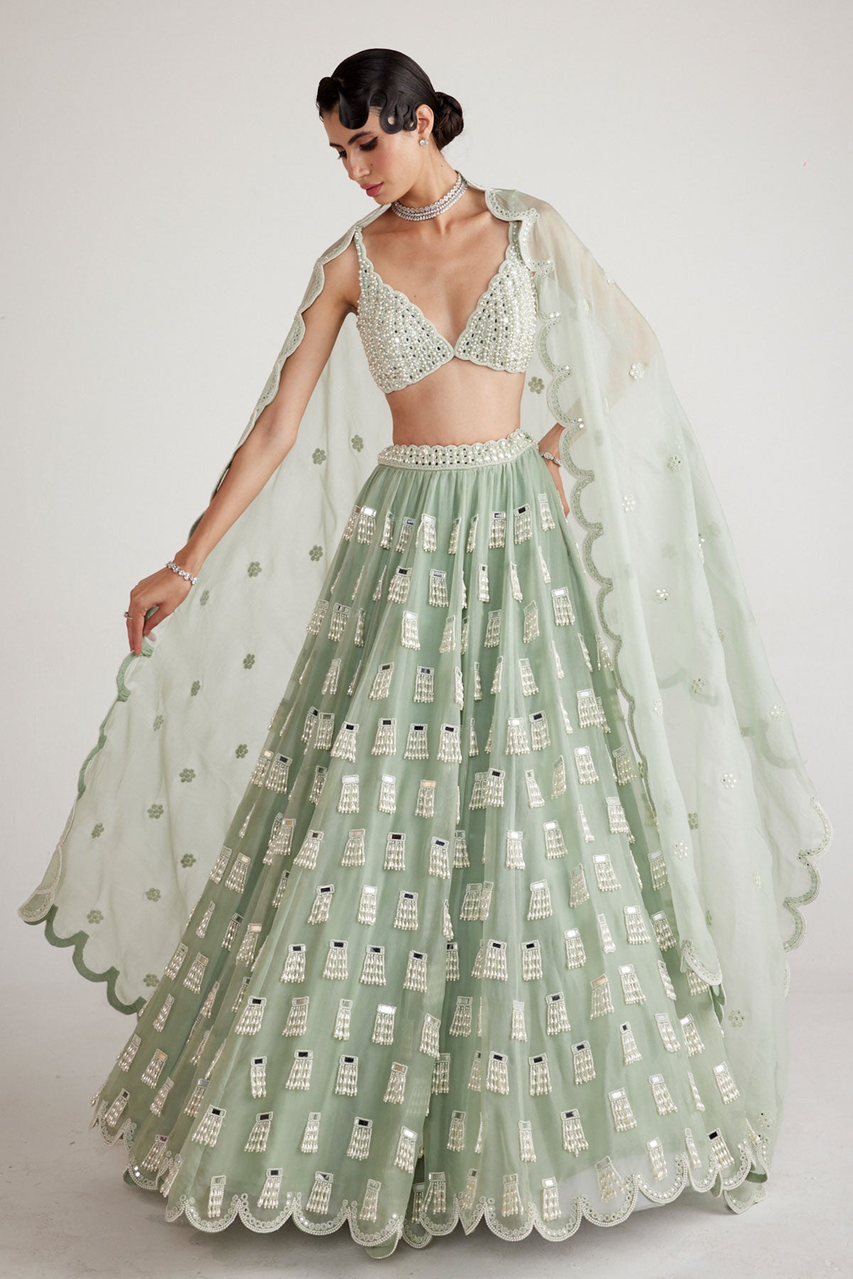 Powder Mint Green Chandelier Drop Lehenga Set