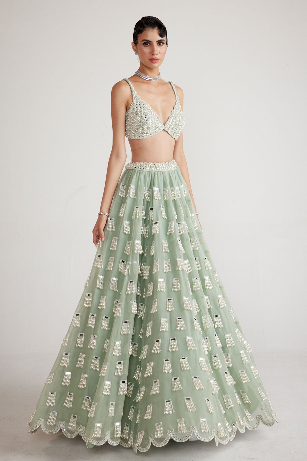Powder Mint Green Chandelier Drop Lehenga Set
