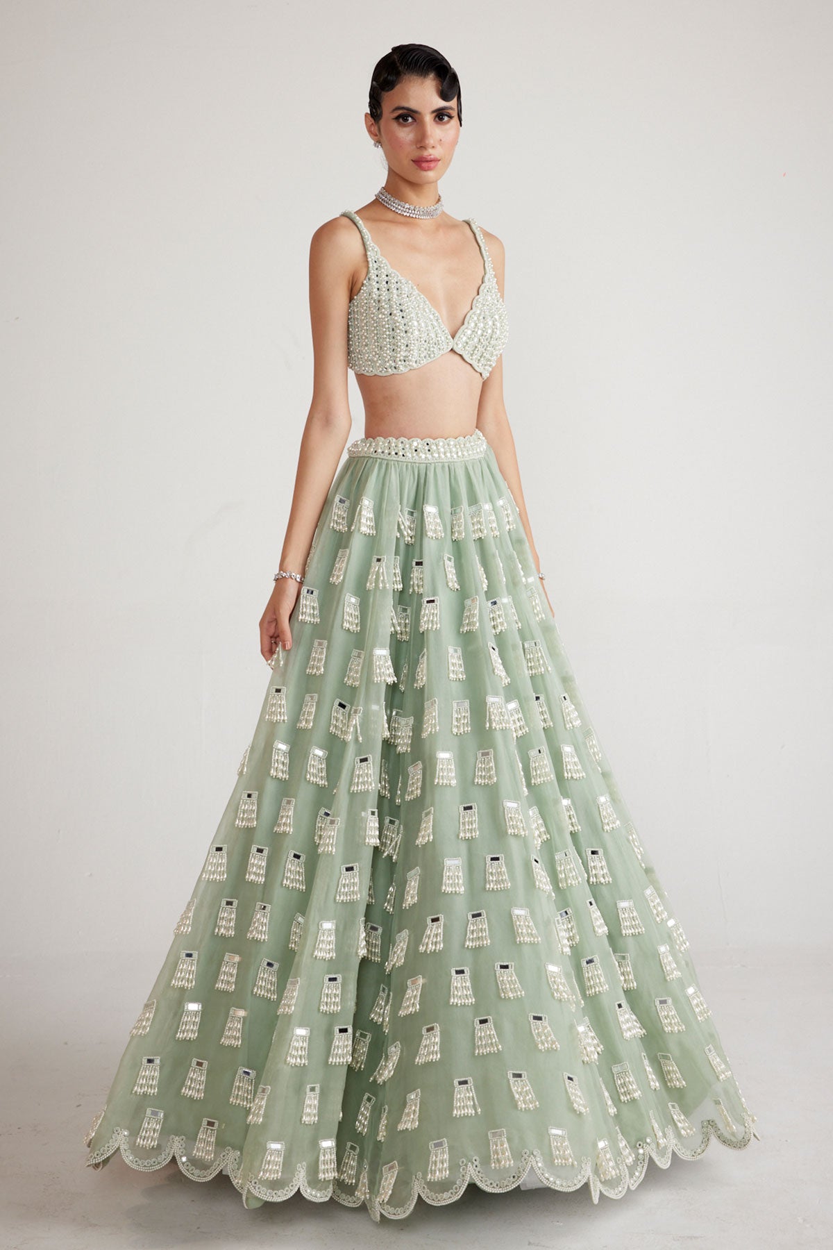 Powder Mint Green Chandelier Drop Lehenga Set