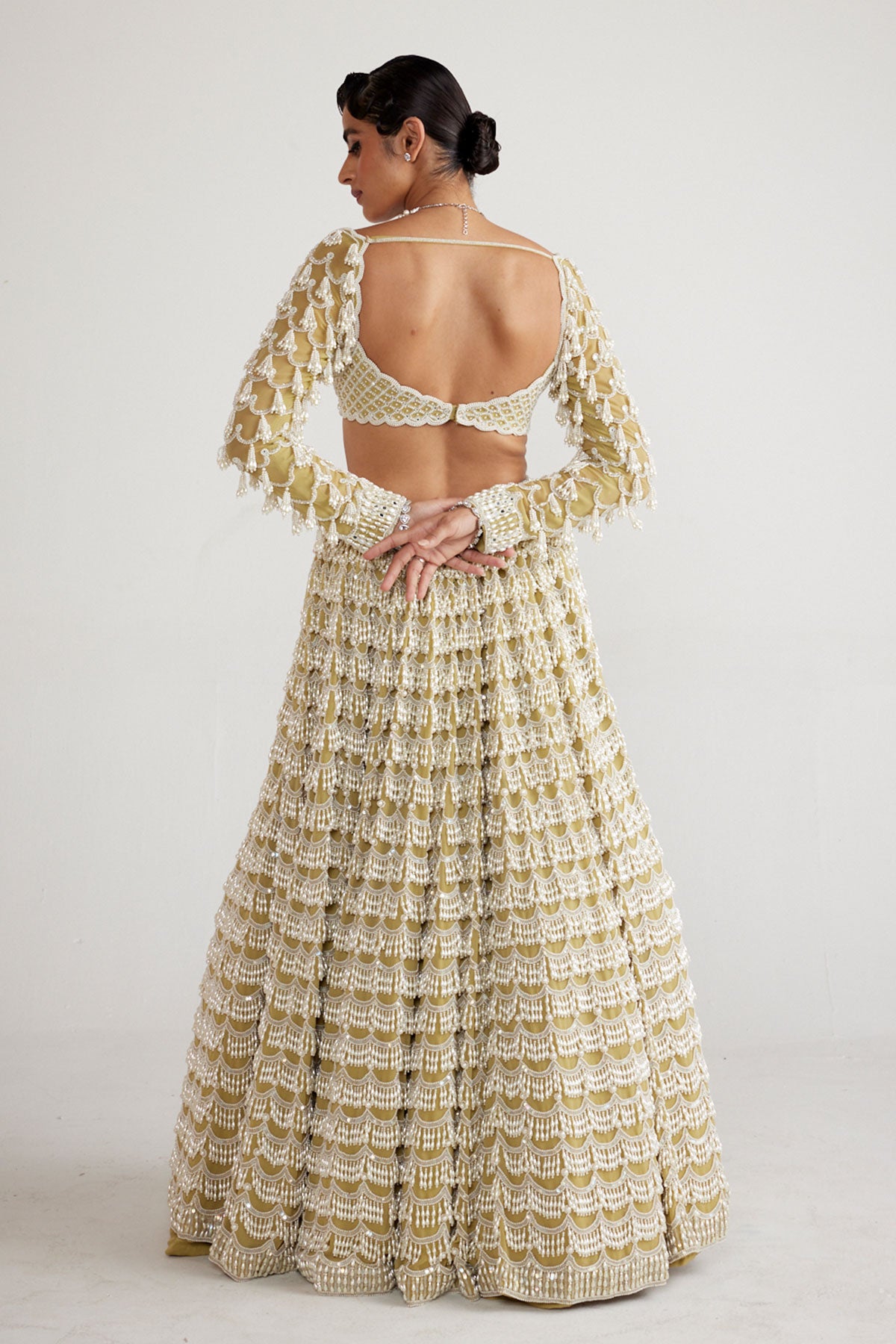 Fern Green Chandelier Pearl Drop Heavy Lehenga Set