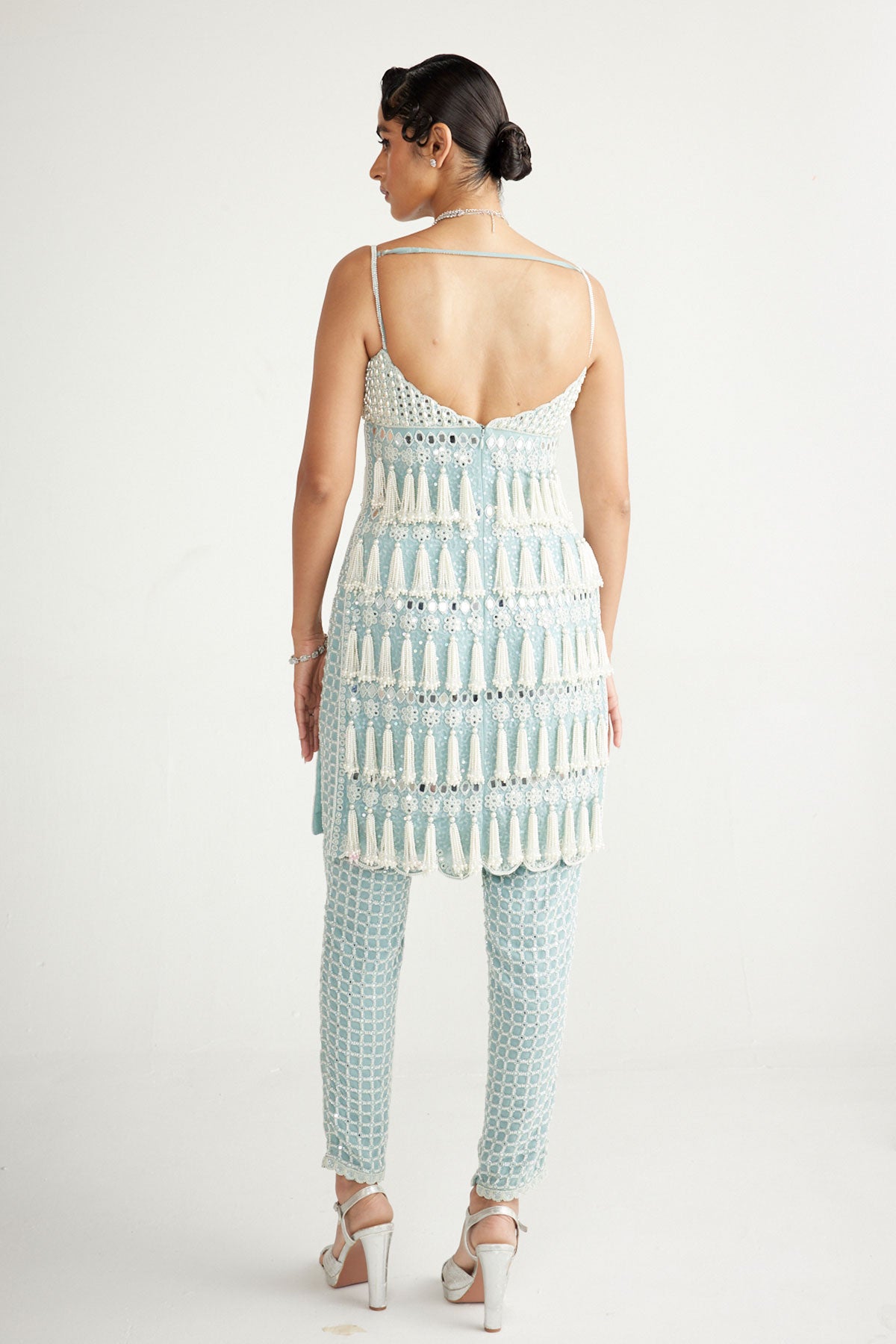 Powder Blue Chandelier Pearl Drop Pant Kurta Set