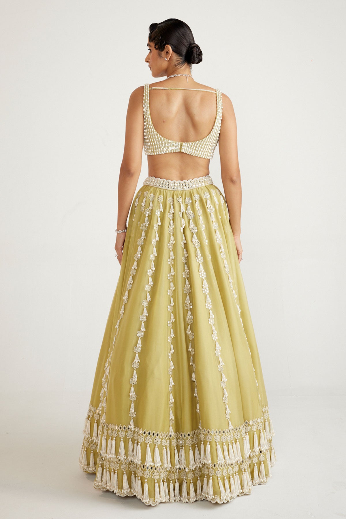 Fern Green Chandelier Pearl Drop Lehenga Set