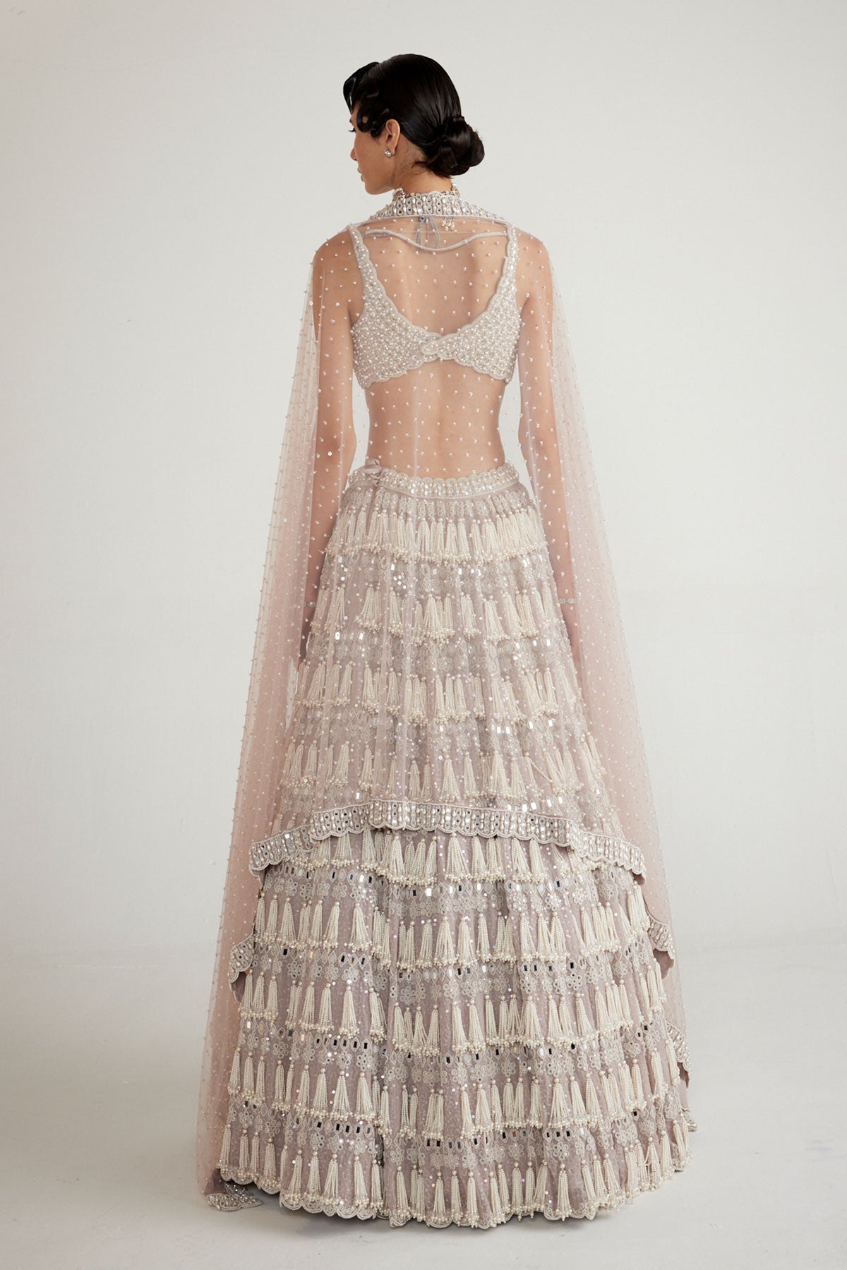 Ash Pink Chandelier Pearl Drop Lehenga Set