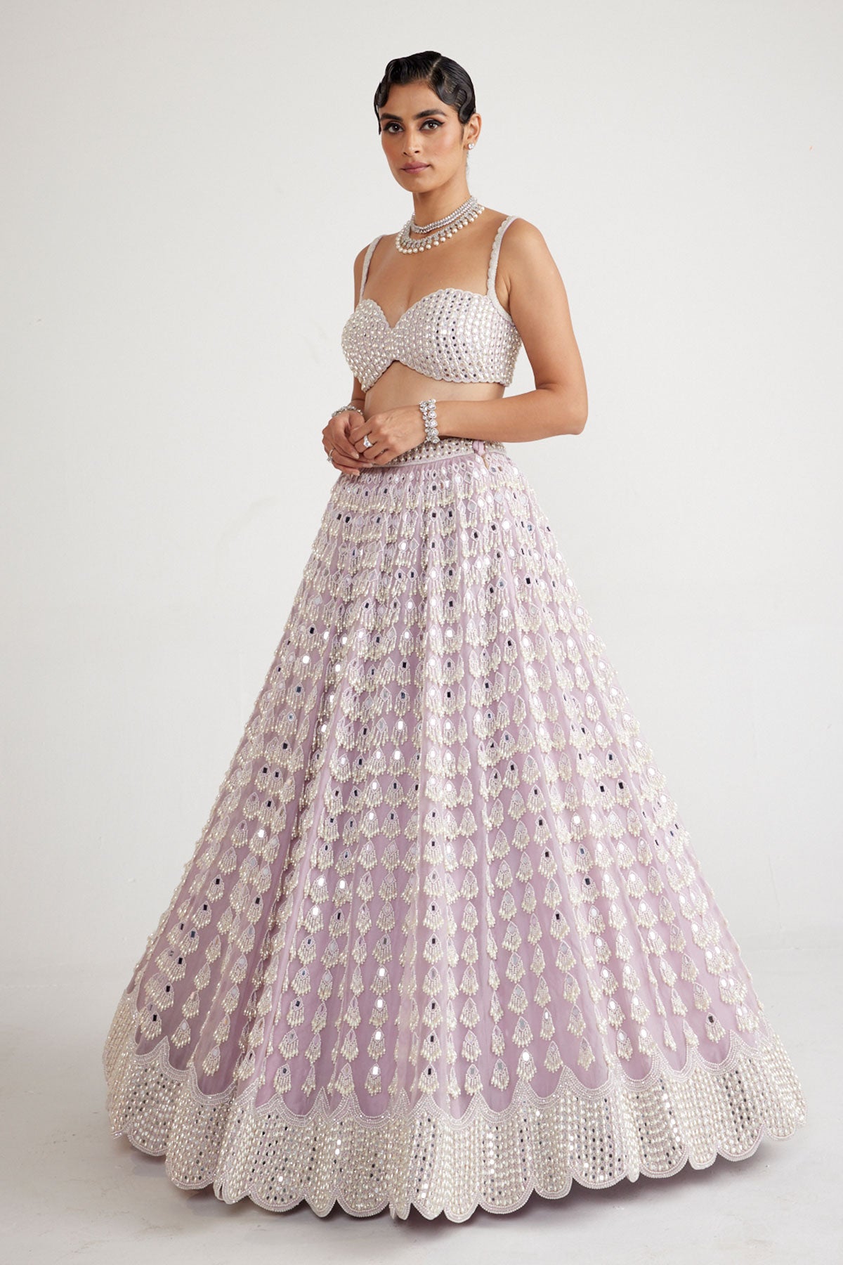 Powder Lilac Chandelier Pearl Drop Lehenga Set