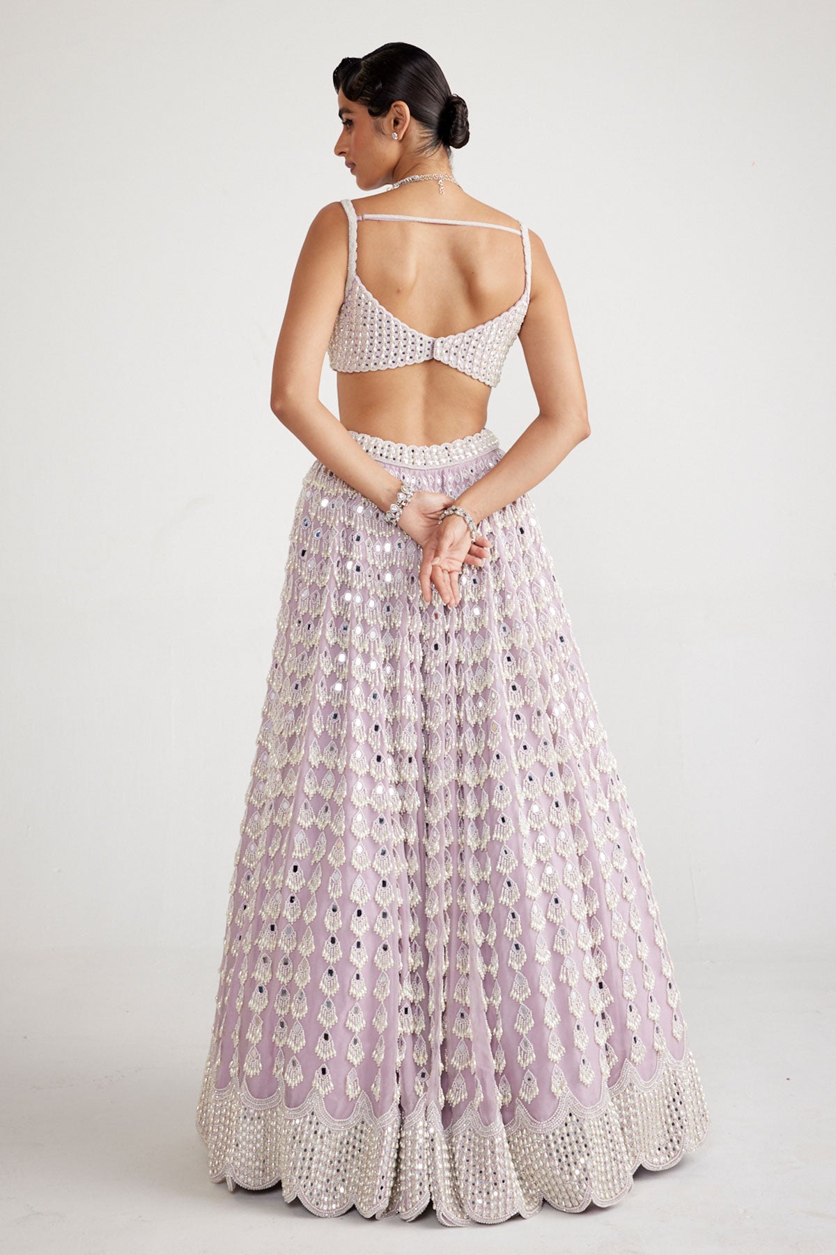 Powder Lilac Chandelier Pearl Drop Lehenga Set
