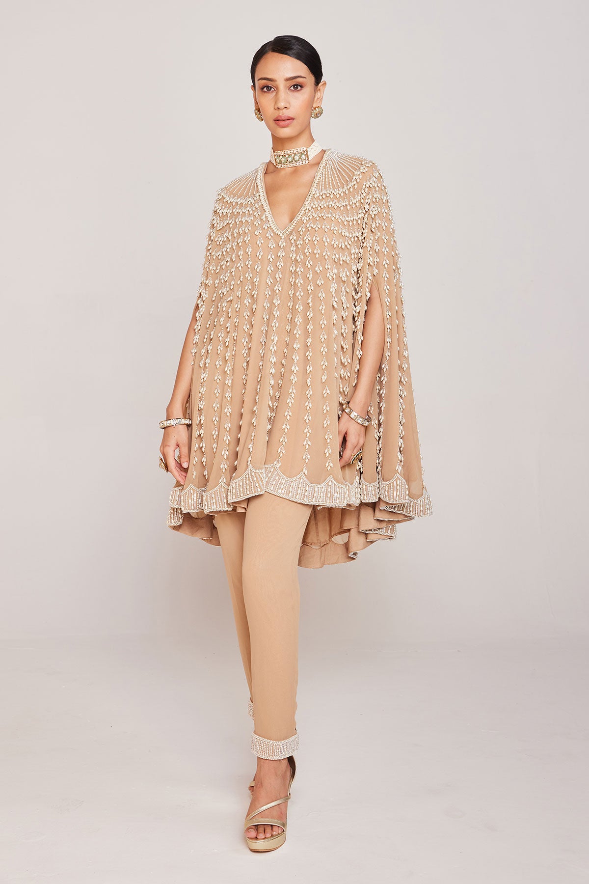 Beige Asymmetrical Cape Set