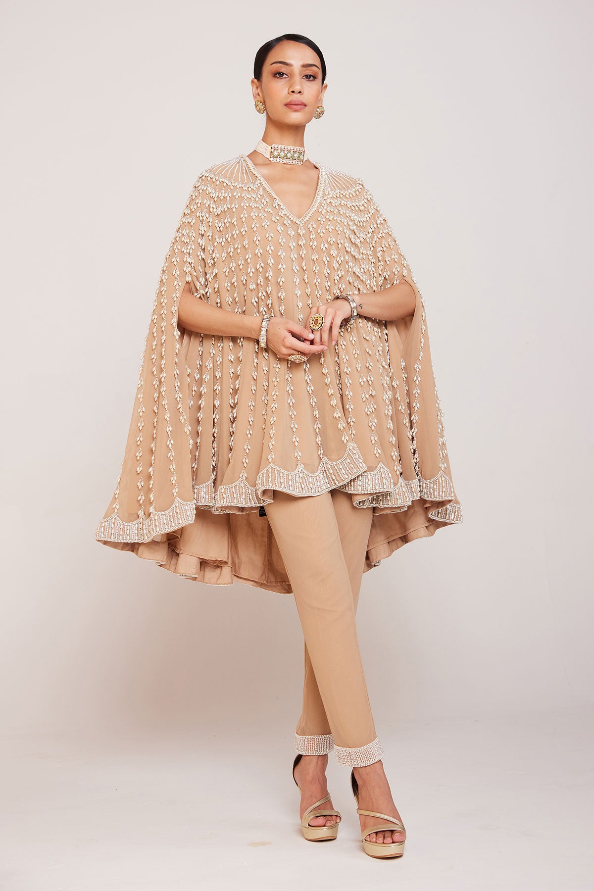 Beige Asymmetrical Cape Set