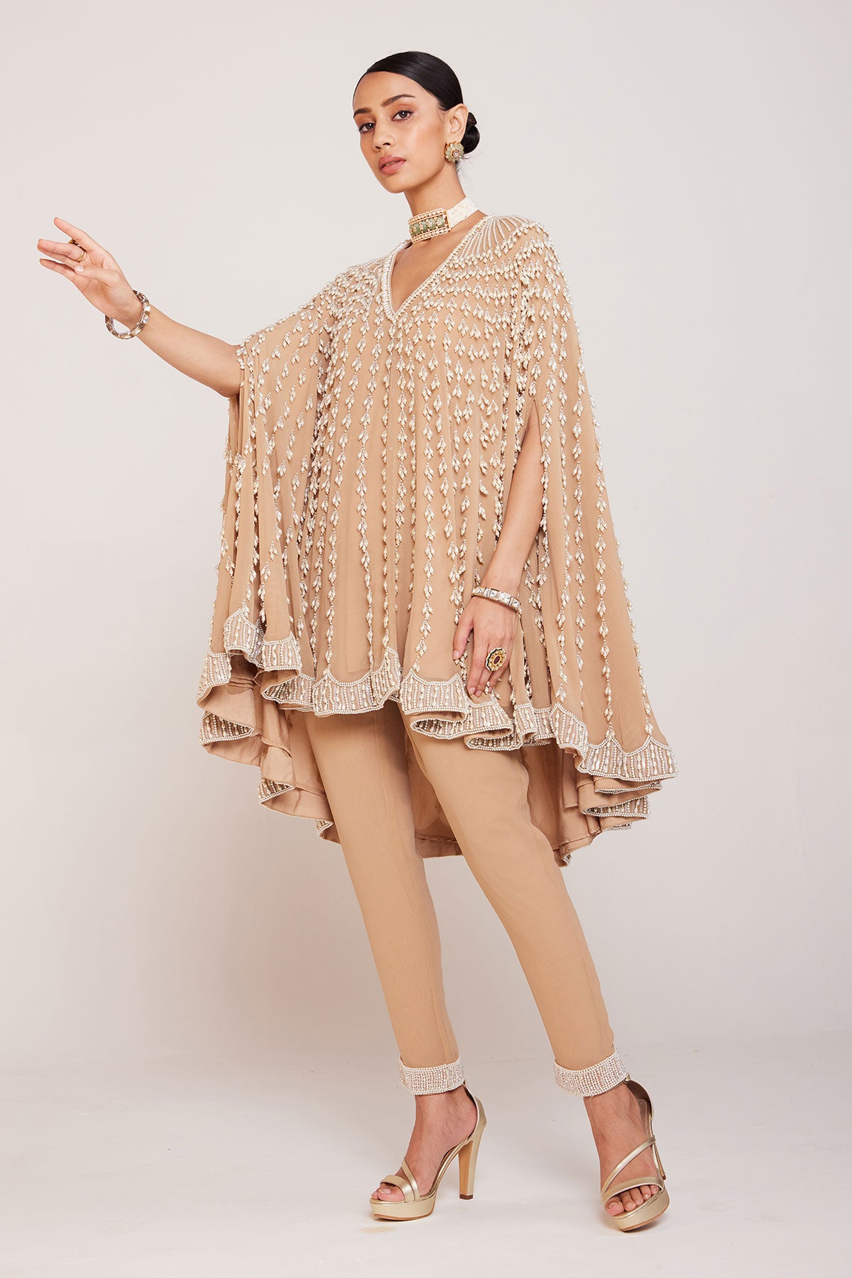 Beige Asymmetrical Cape Set