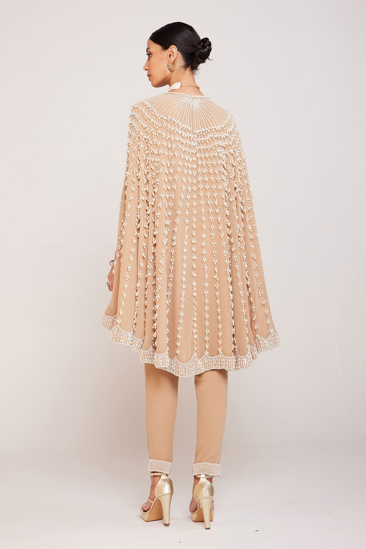 Beige Asymmetrical Cape Set