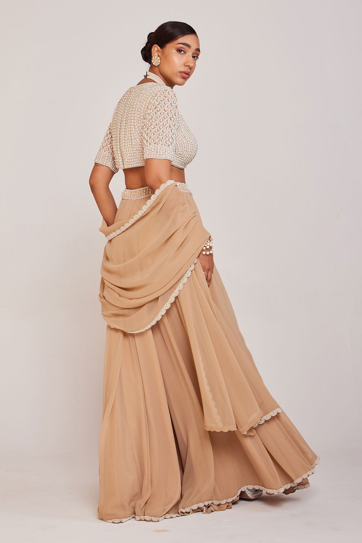 Beige Lehenga Pants Set