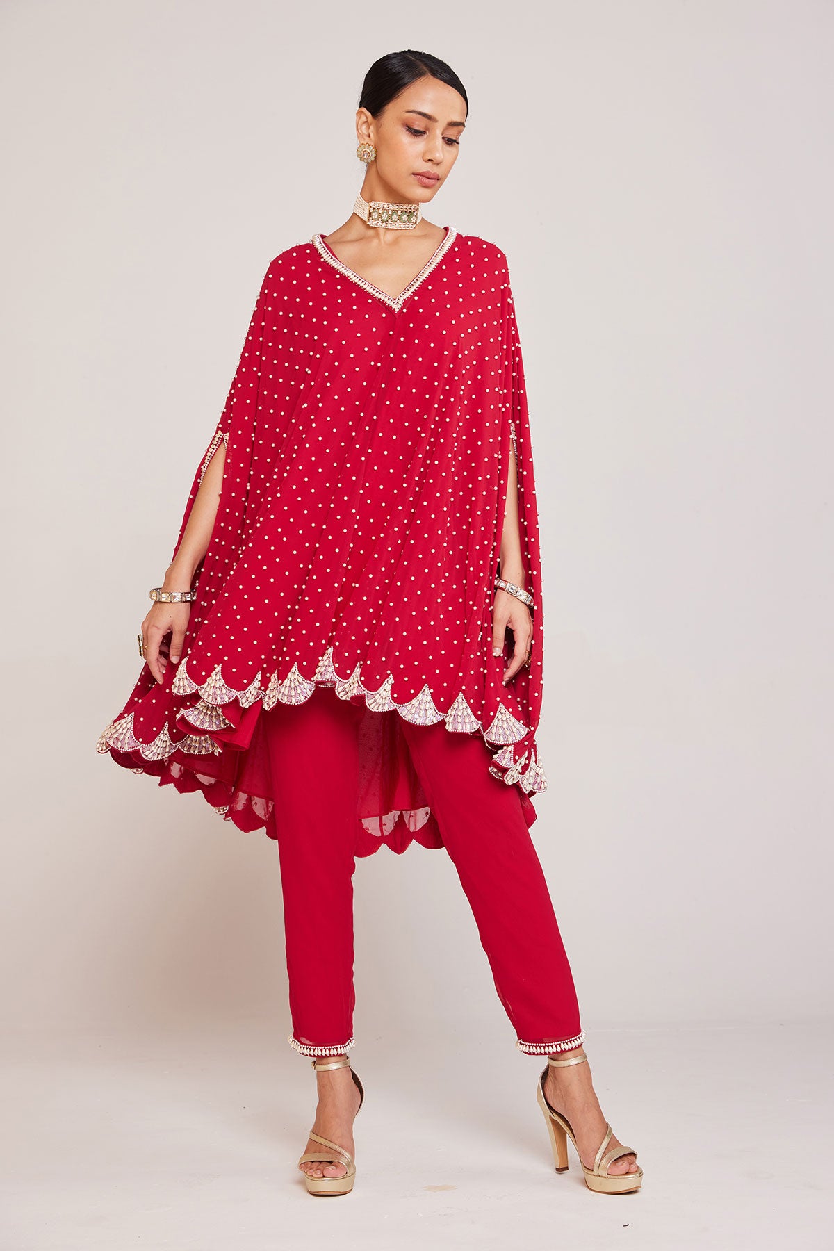 Crimson Red Asymmetrical Cape Set