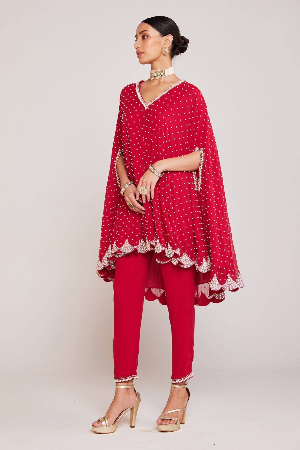 Crimson Red Asymmetrical Cape Set