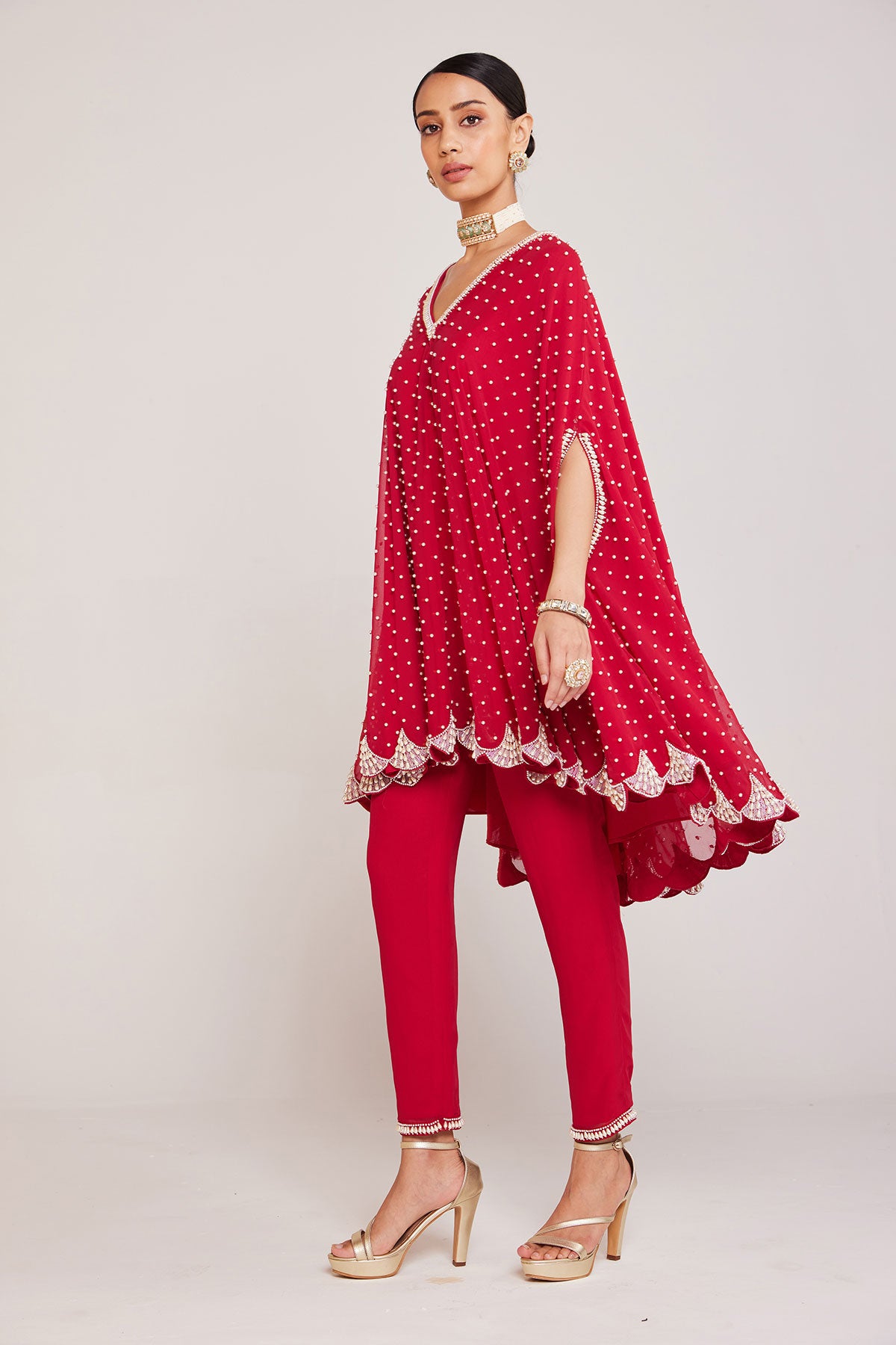 Crimson Red Asymmetrical Cape Set