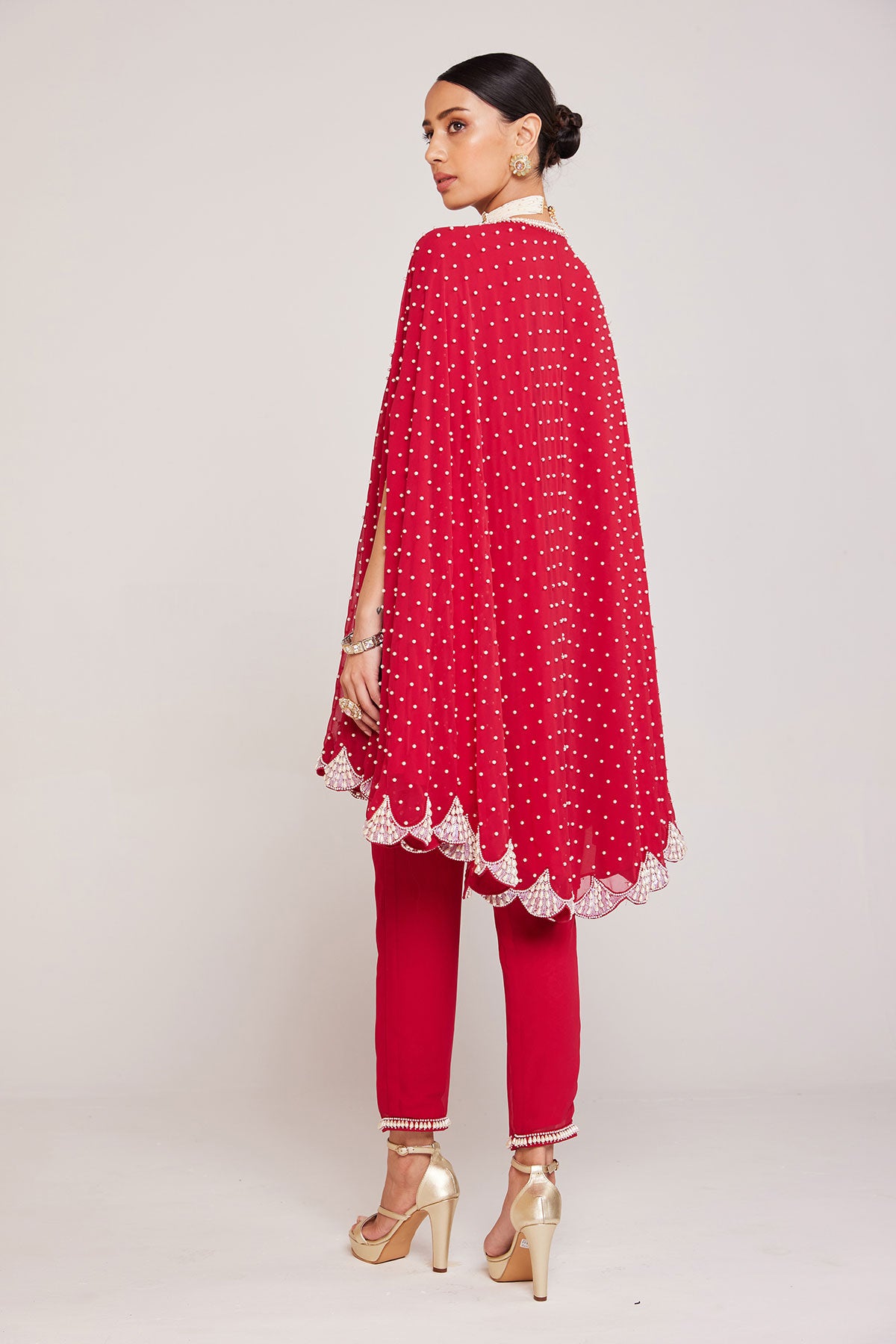 Crimson Red Asymmetrical Cape Set