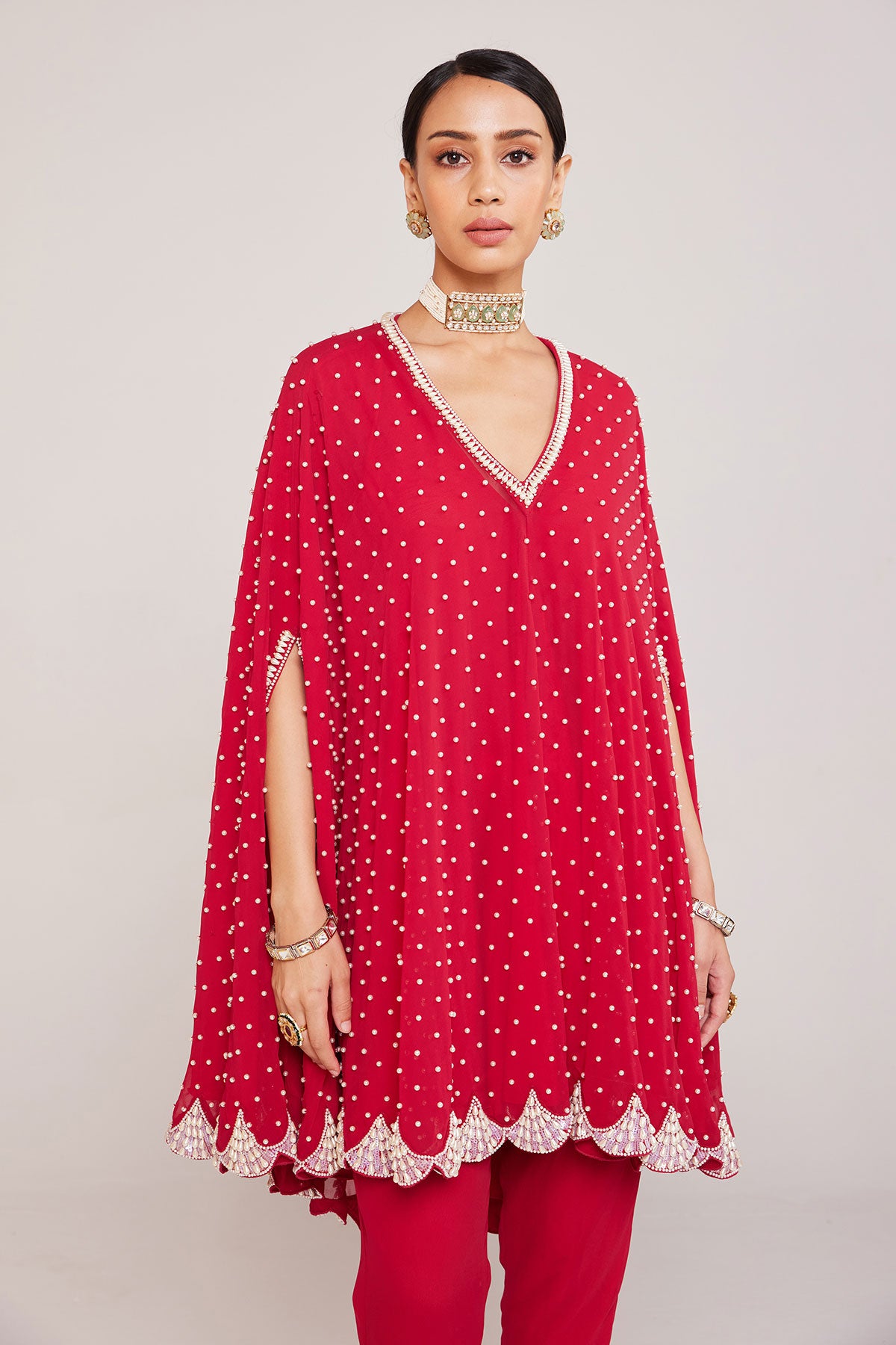 Crimson Red Asymmetrical Cape Set