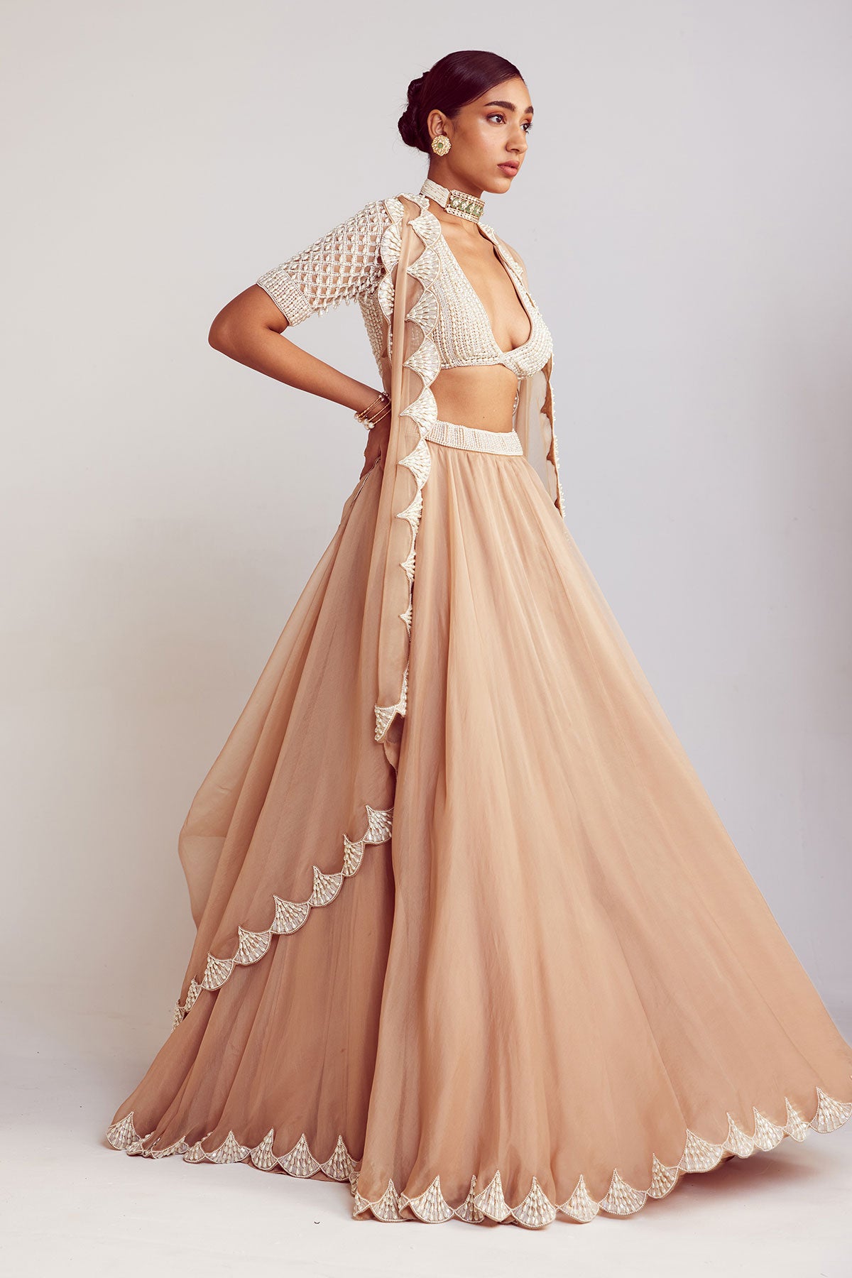 Beige Organza Lehenga Set