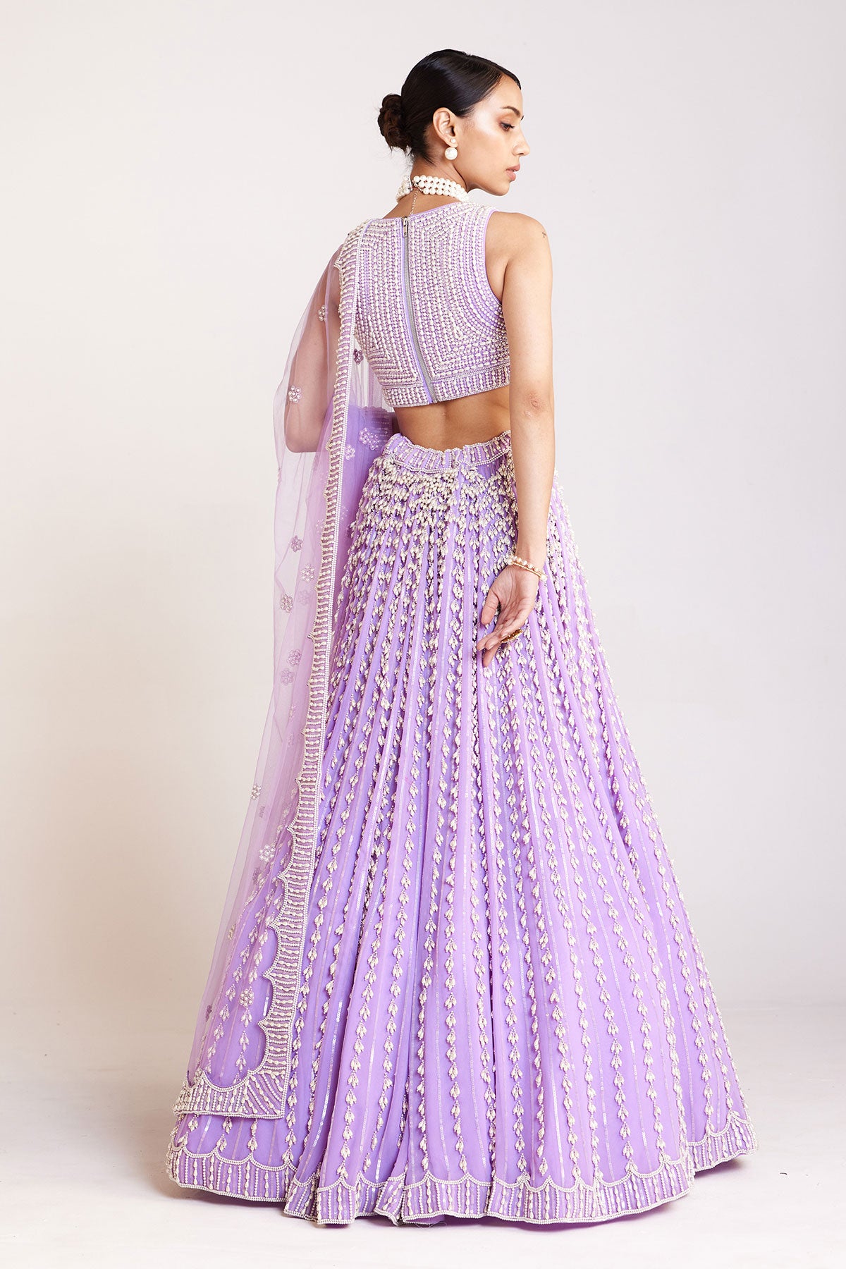 Lilac V Neck Pearl Chandelier Lehenga Set