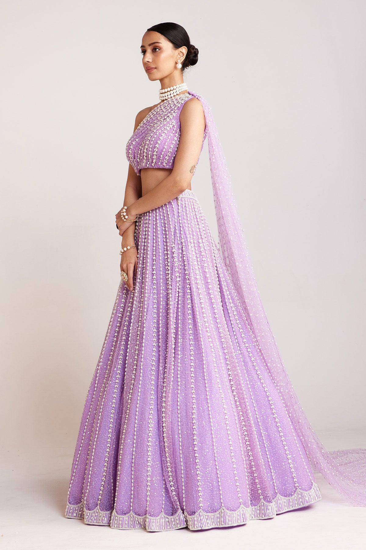 Lilac One Shoulder Lehenga Set