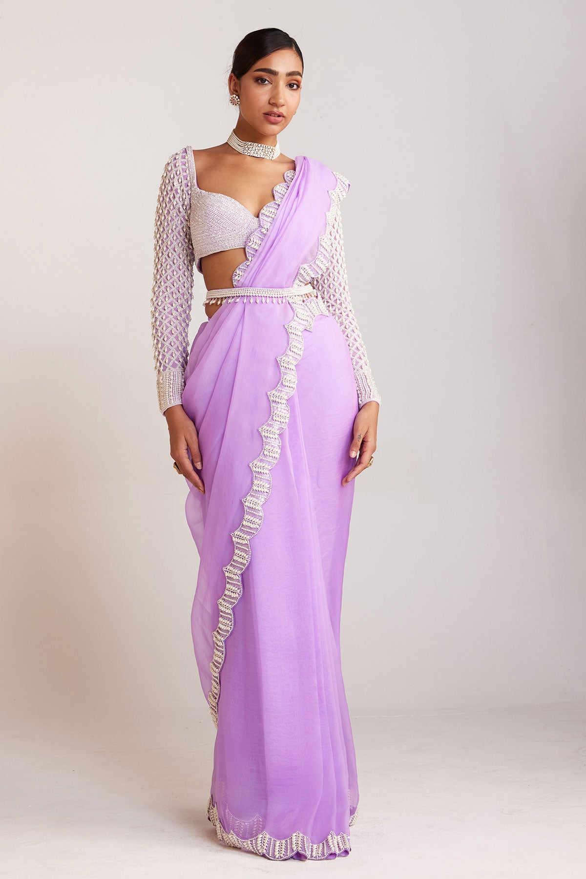 Lilac Pre-Draped Saree Set
