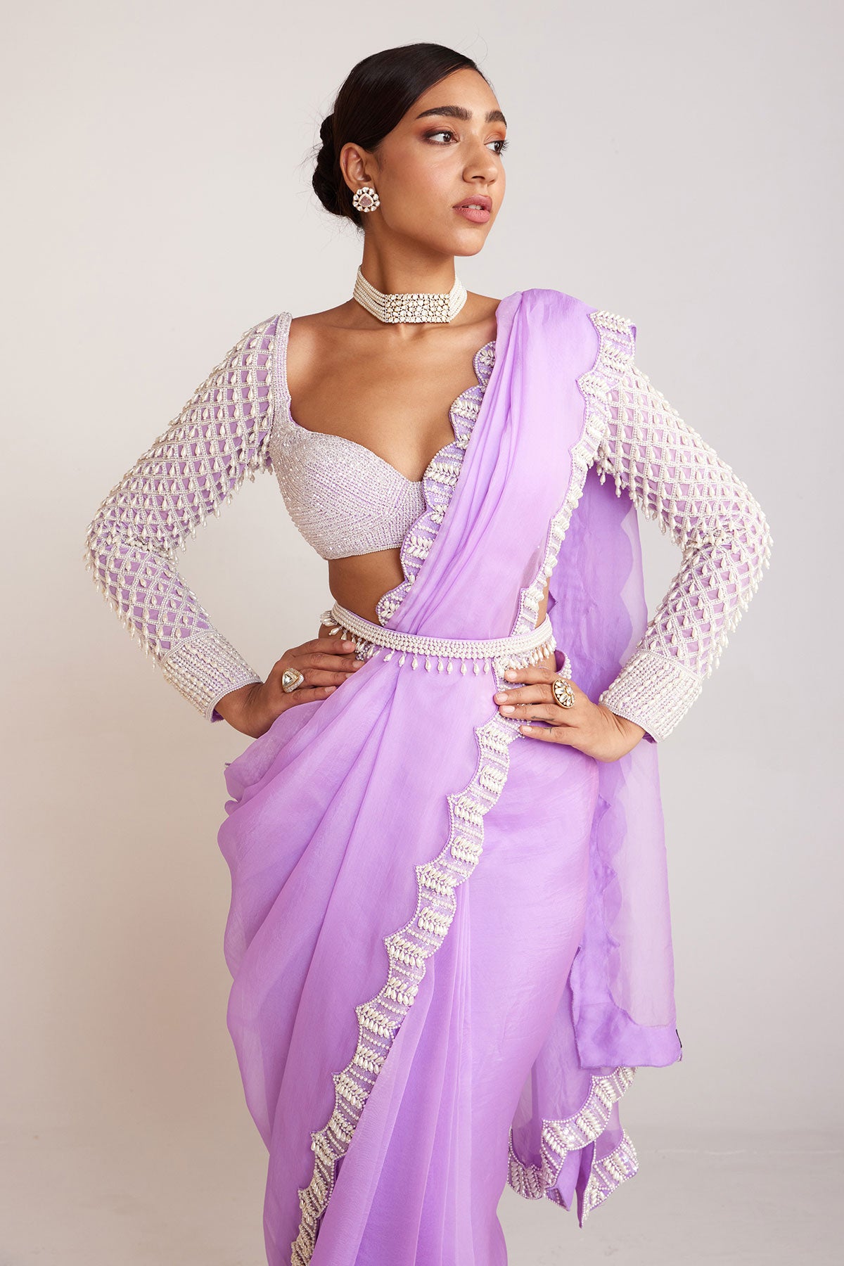 Lilac Pre-Draped Saree Set