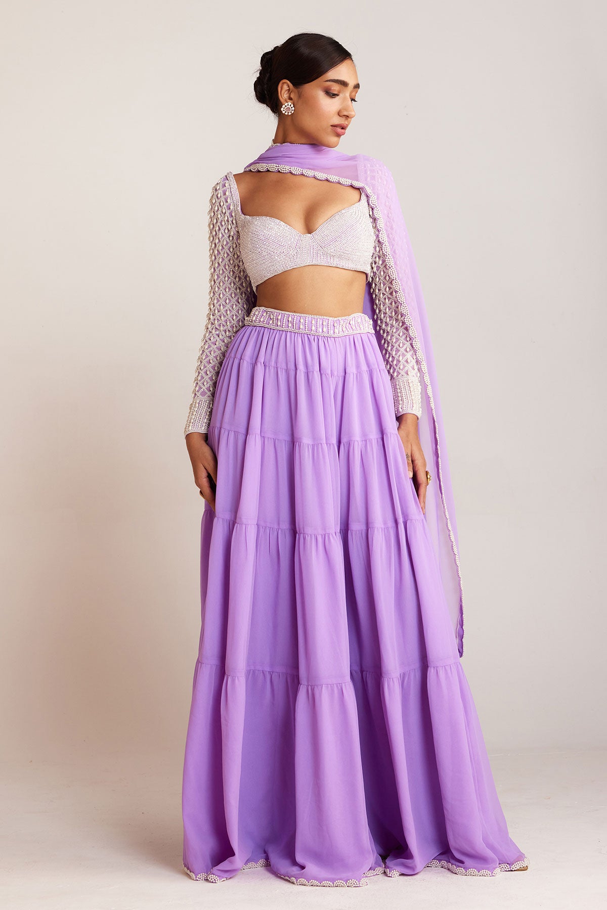 Lilac Pearl Drop Sharara Set