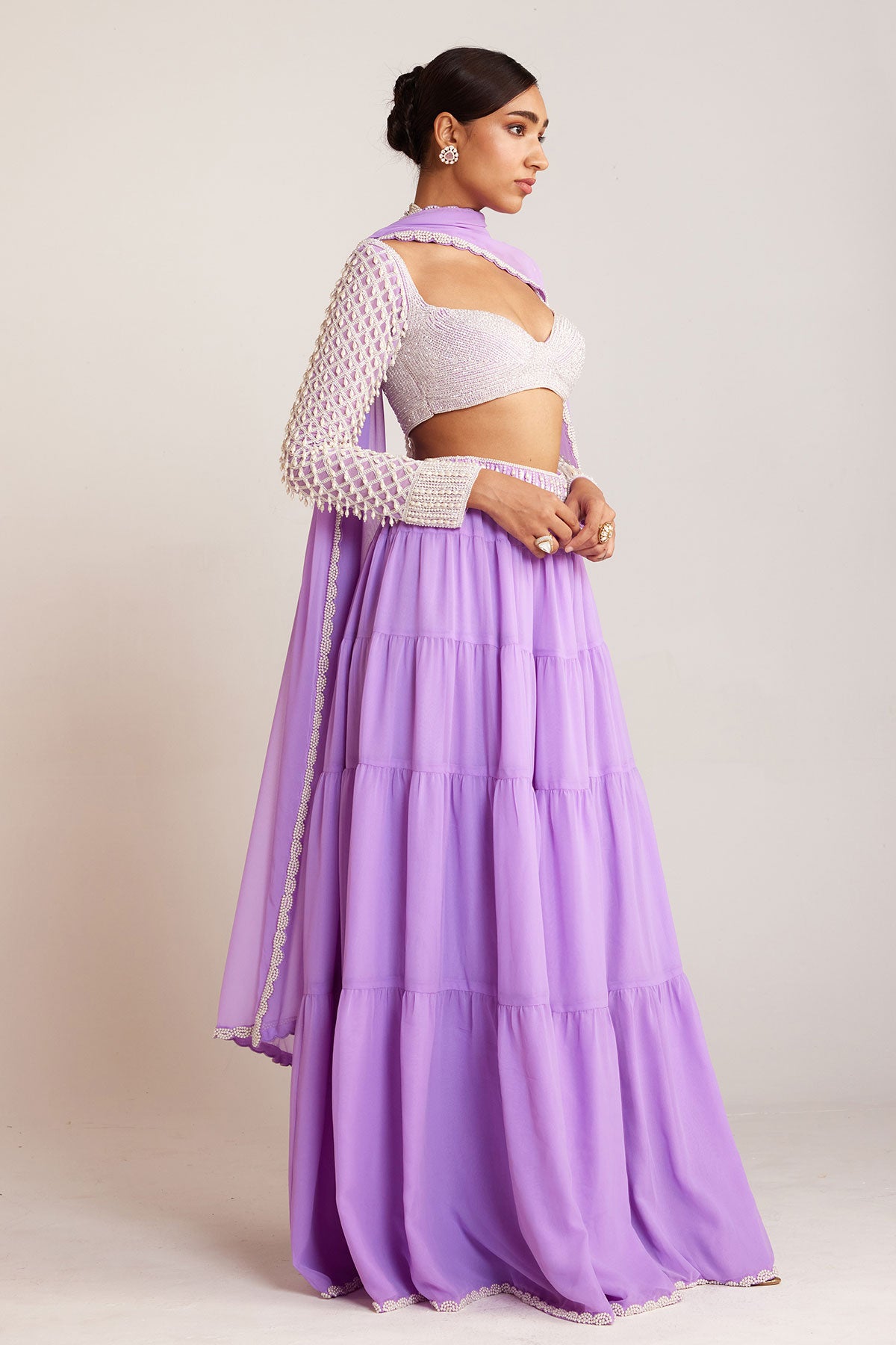 Lilac Pearl Drop Sharara Set