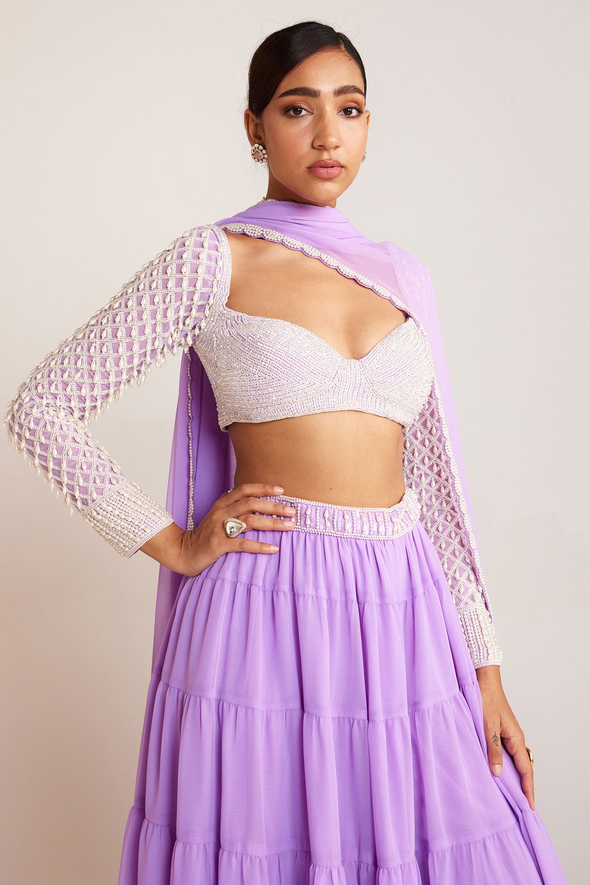 Lilac Pearl Drop Sharara Set