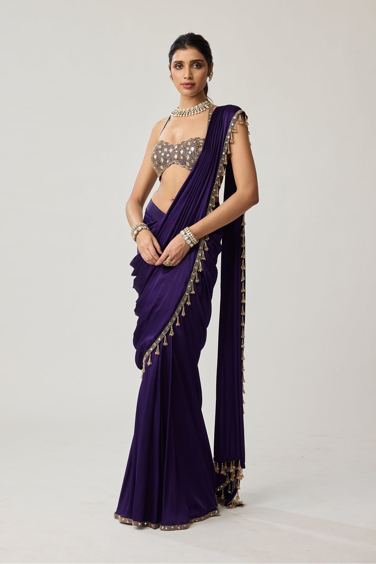 Royalty Purple Mirror Draped Saree Set