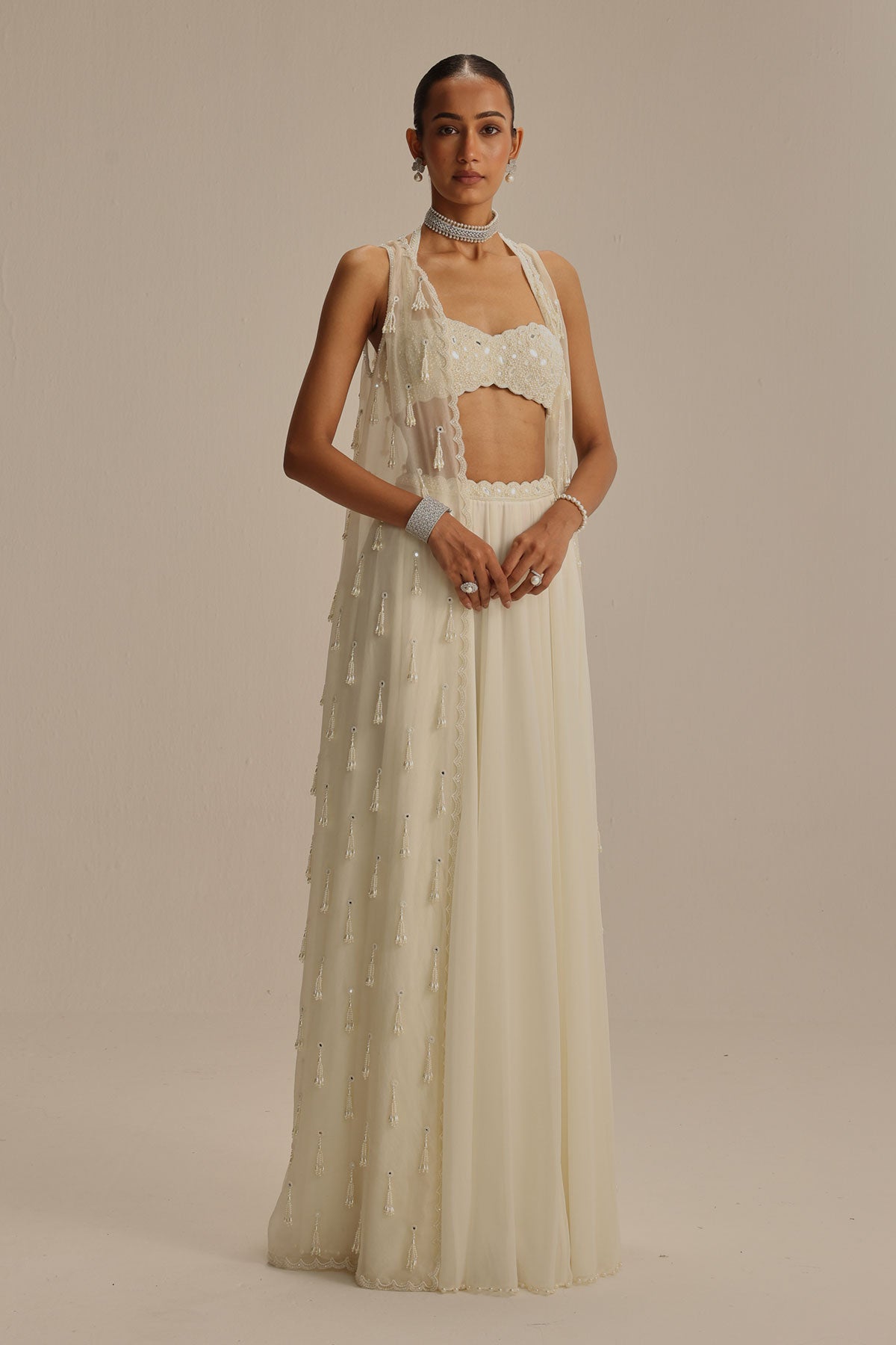 Off White Jacket Pearl and Mirror Jacket Set