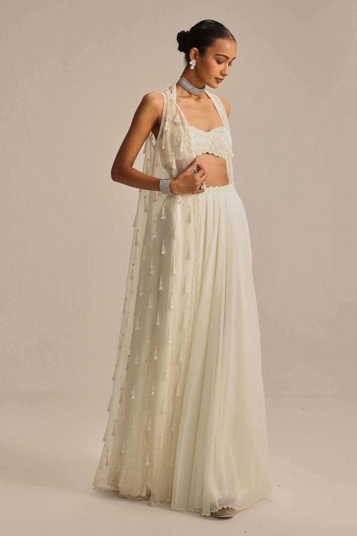 Off White Jacket Pearl and Mirror Jacket Set