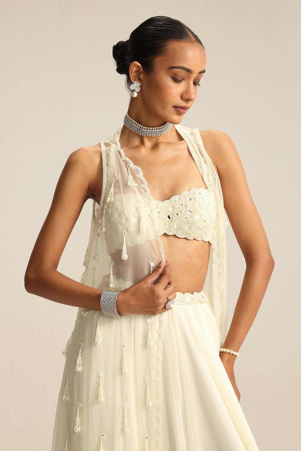 Off White Jacket Pearl and Mirror Jacket Set